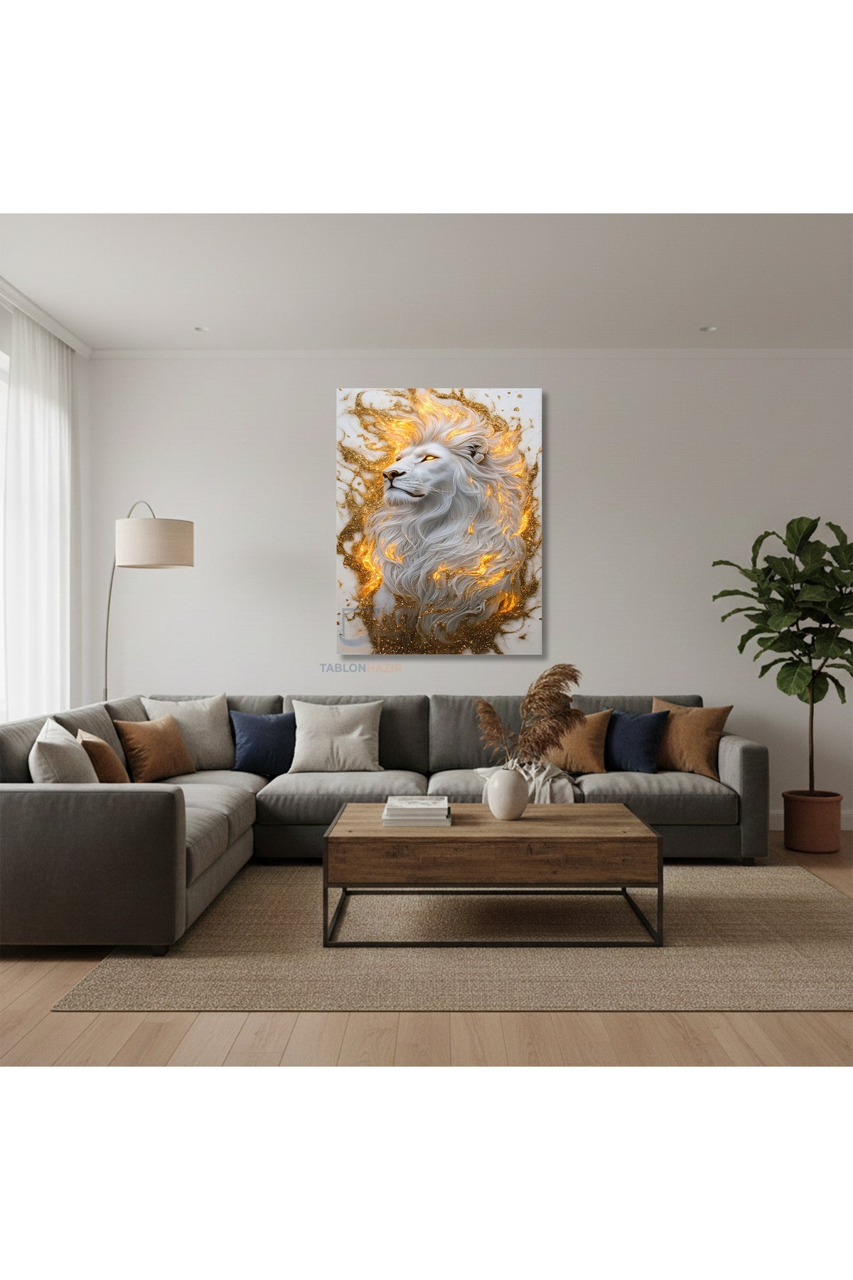 Dikey Kanvas Tablo Salon Duvar Tablosu Beyaz Aslan Yeni Ev Hediyesi Ofis Tablosu