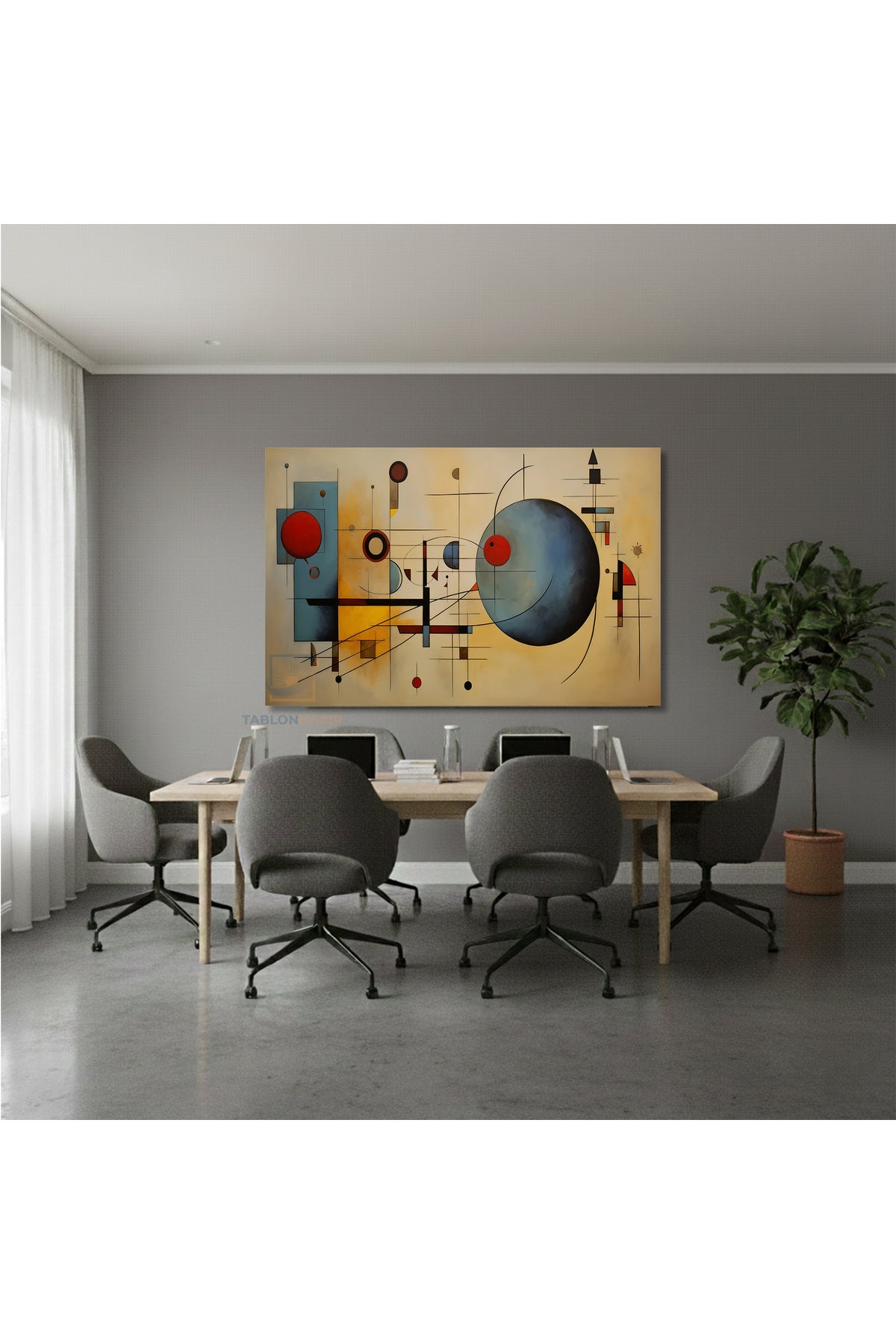 Yatay Kanvas Duvar Tablosu Geometrik Soyut Salon Tablosu Ofis Tablosu Yeni Ev Hediyesi Dekorasyon