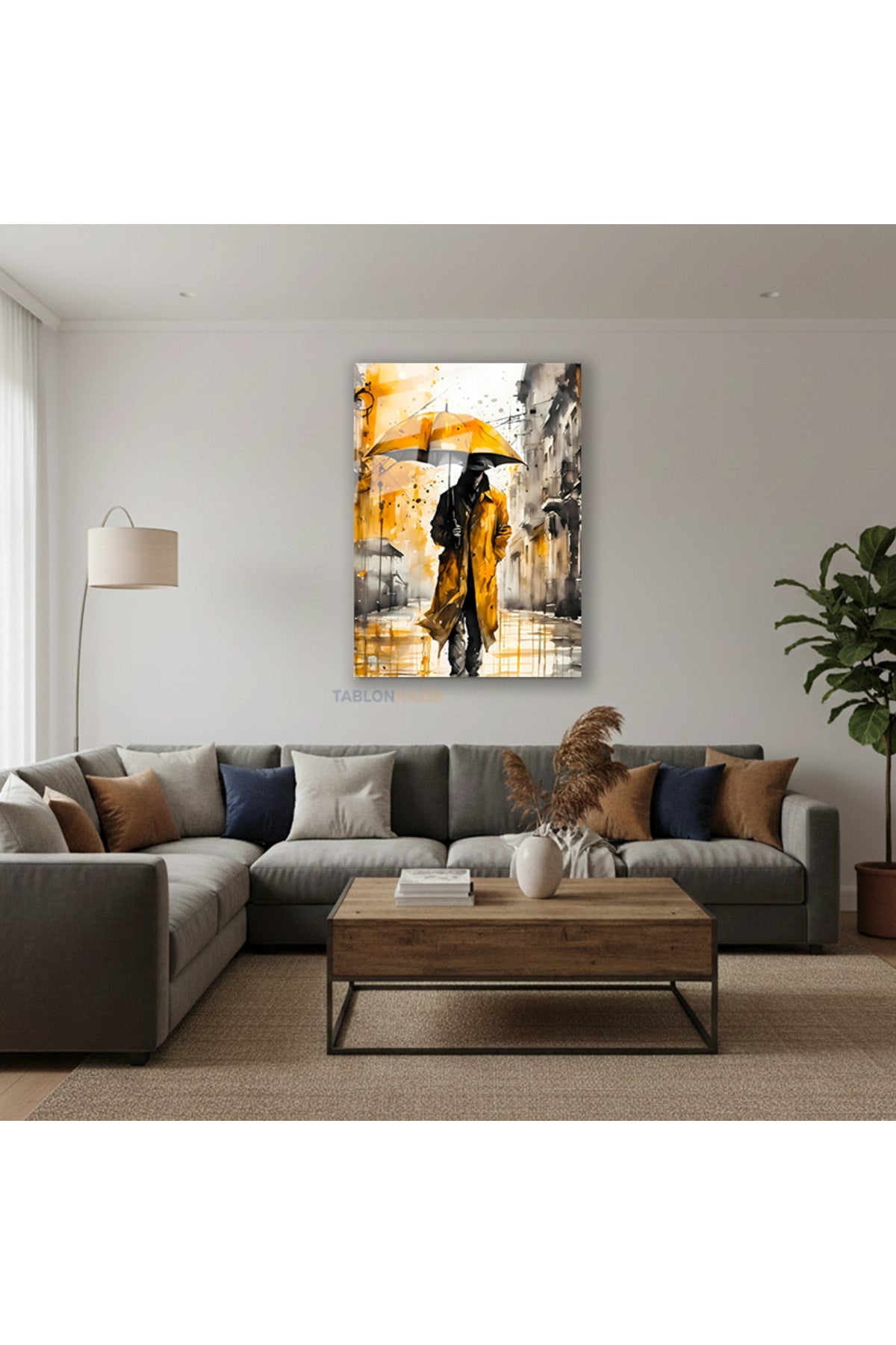 Dikey Cam Tablo Salon Duvar Tablosu Dikey Cam Sarışemsiye Yeni Ev Hediyesi Ofis Tablosu
