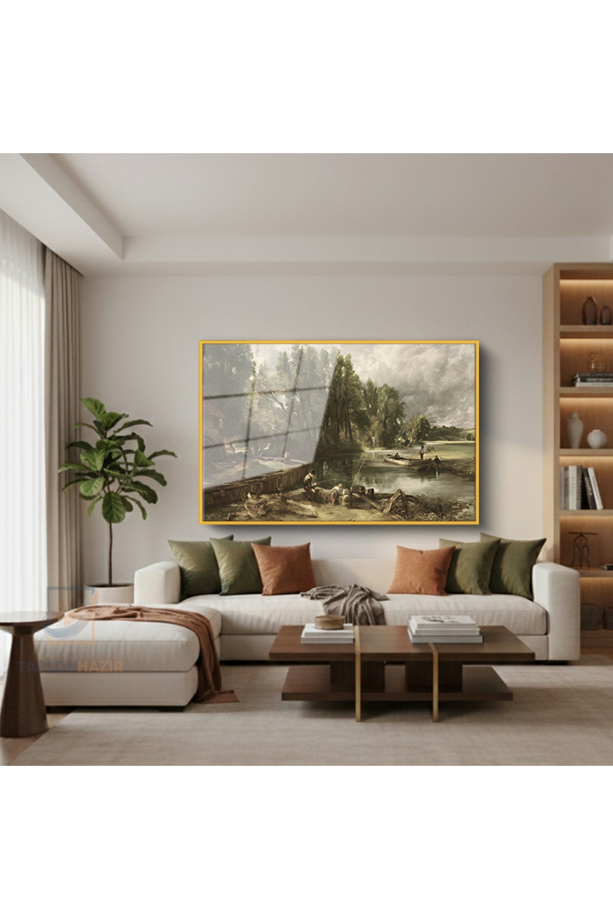 Çerçeveli Yatay Cam Tablo Salon Duvar Tablosu Yatay Cam Klasik Manzara 9 Ofis Tablosu