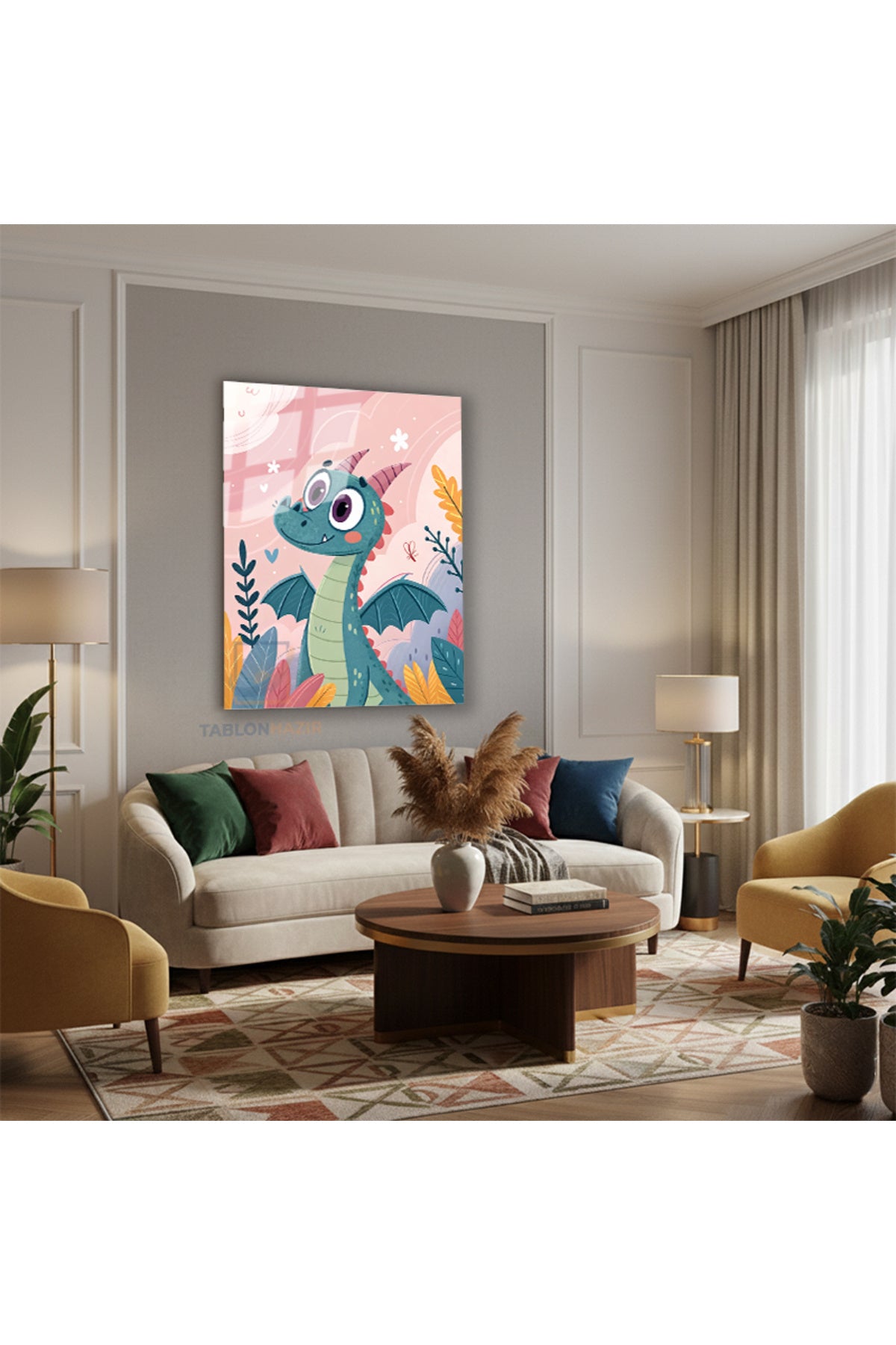 Dikey Cam Tablo Salon Duvar Tablosu Dikey Cam Bebek Dinazor Yeni Ev Hediyesi Ofis Tablosu
