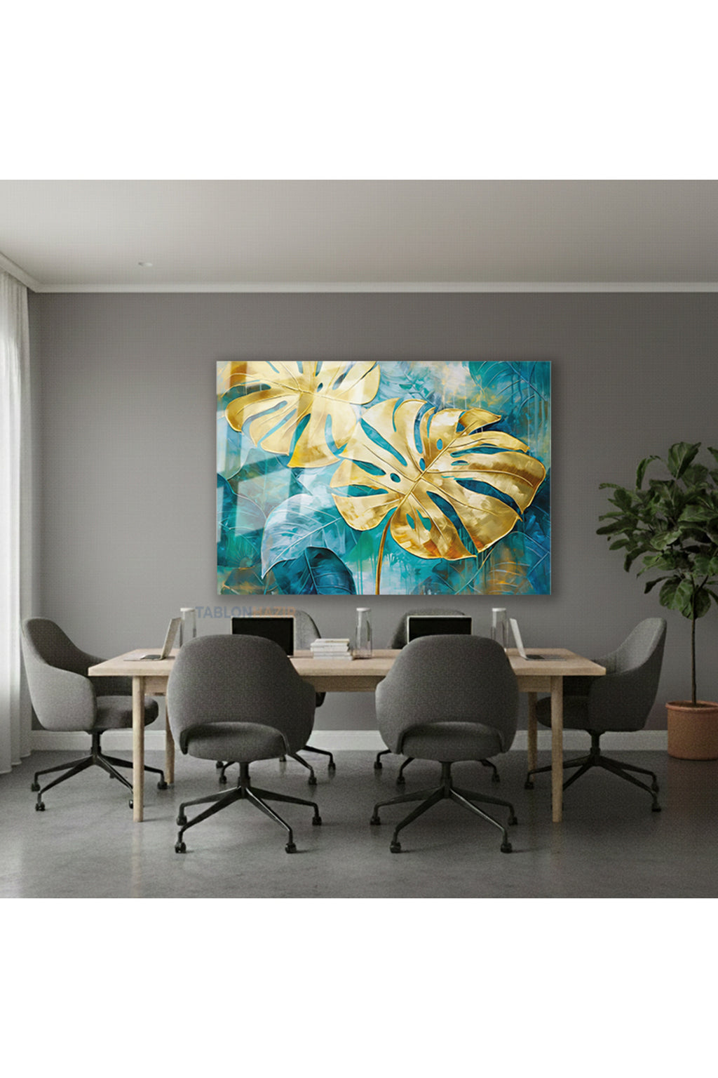 Yatay Cam Tablo Salon Duvar Tablosu Yatay Cam Altinyaprakmavi Yeni Ev Hediyesi Ofis Tablosu