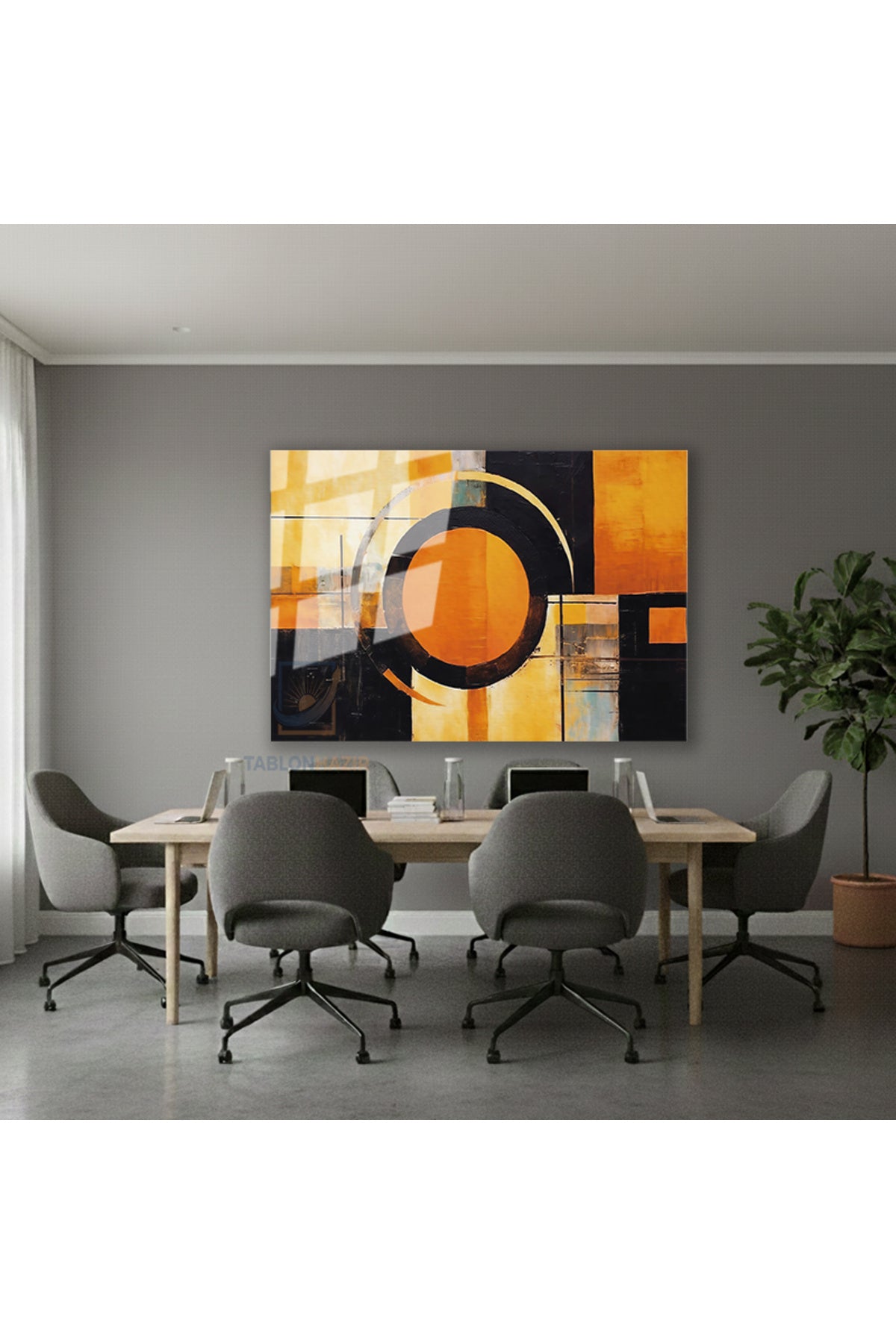 Yatay Cam Tablo Salon Duvar Tablosu Yatay Cam Soyutturuncusiyah Yeni Ev Hediyesi Ofis Tablosu