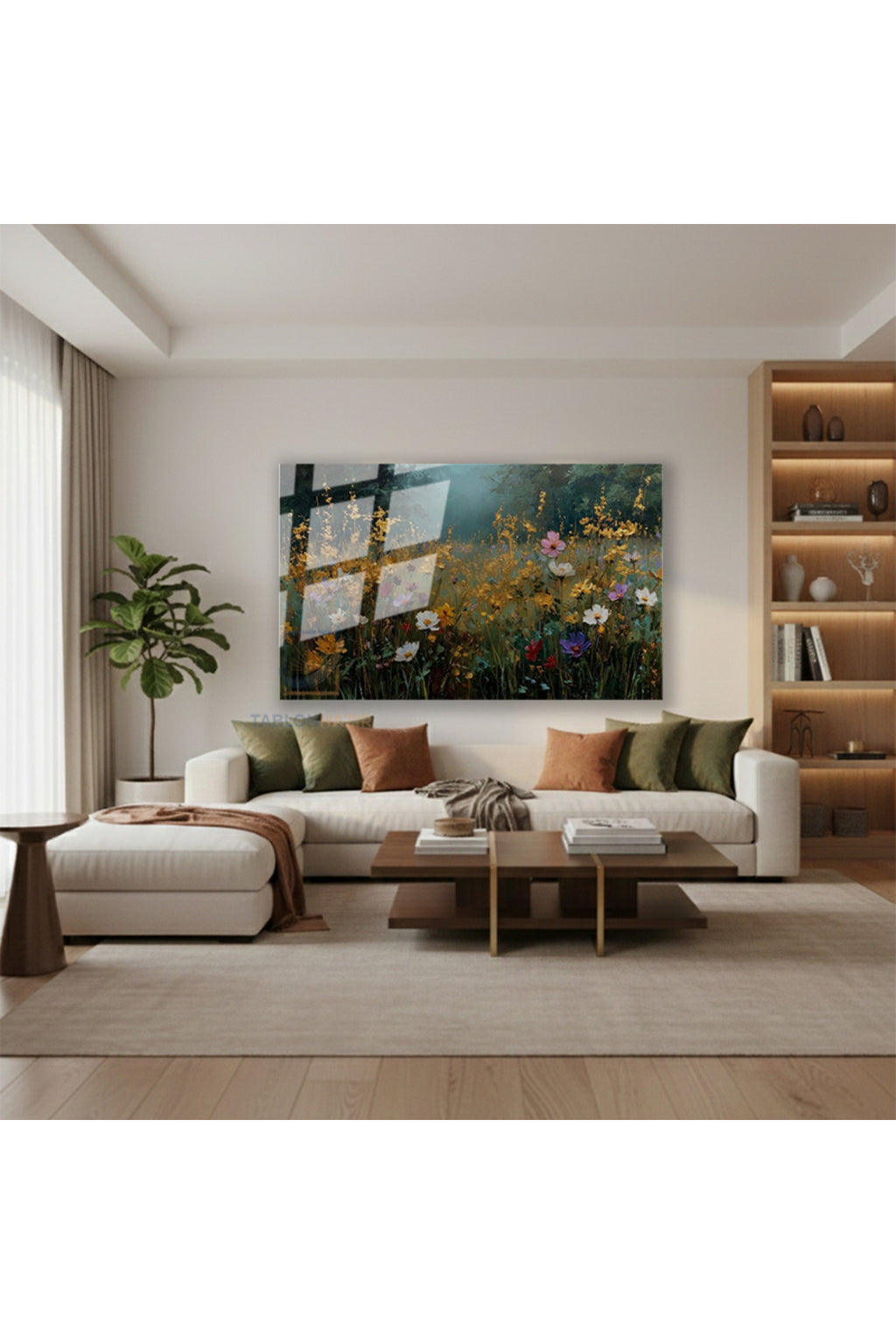 Yatay Cam Tablo Salon Duvar Tablosu Yatay Cam Cicek Manzarasi Yeni Ev Hediyesi Ofis Tablosu