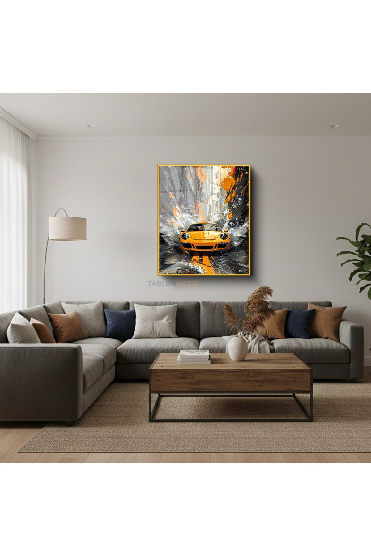 Dikey Çerçeveli Cam Sarısiyaharaba Modern Ev Dekoru Duvar Sanatı Ev Ofis Tablosu