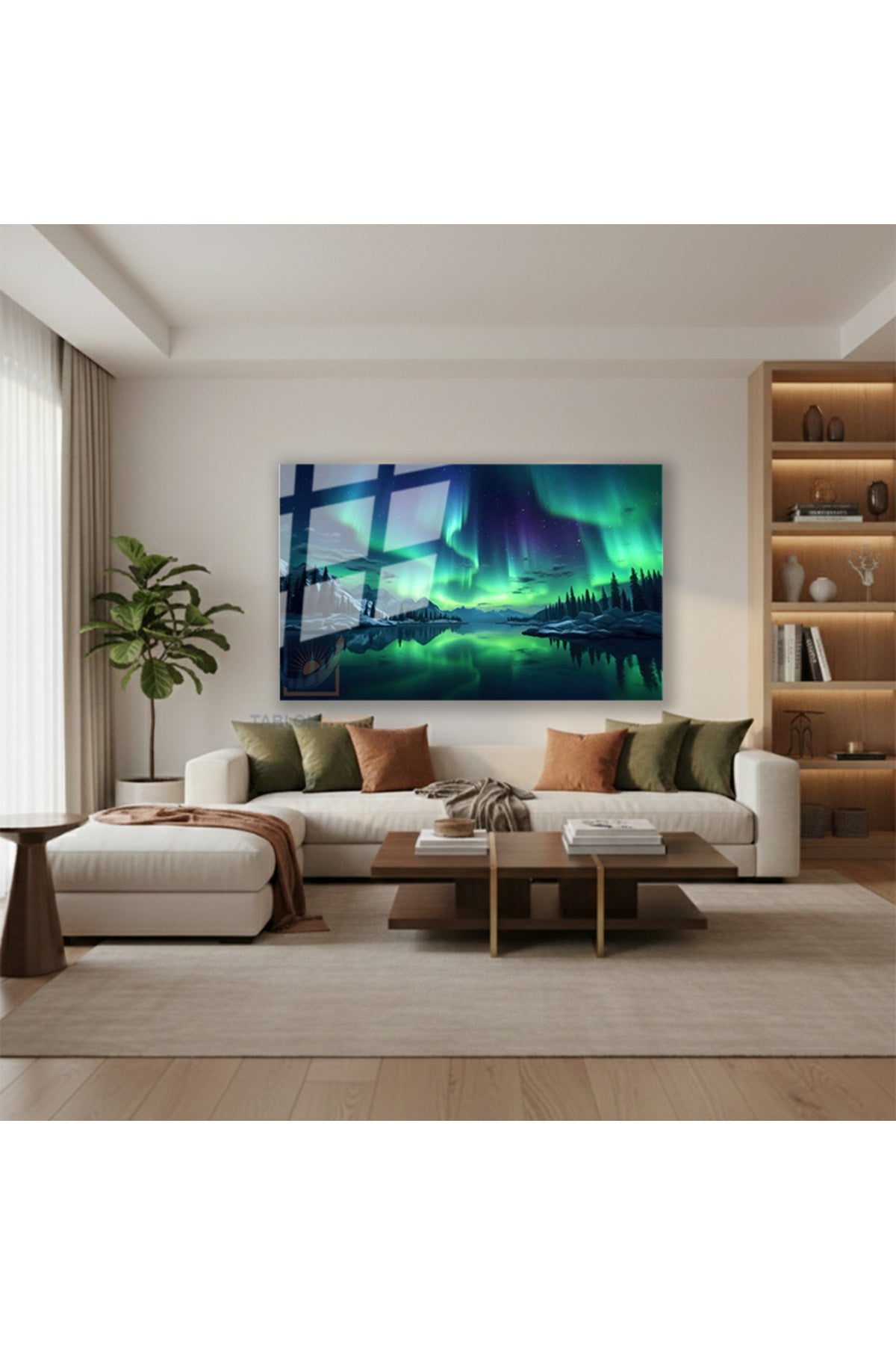 Yatay Cam Tablo Salon Duvar Tablosu Yatay Cam Kuzey İsikleri Yeni Ev Hediyesi Ofis Tablosu