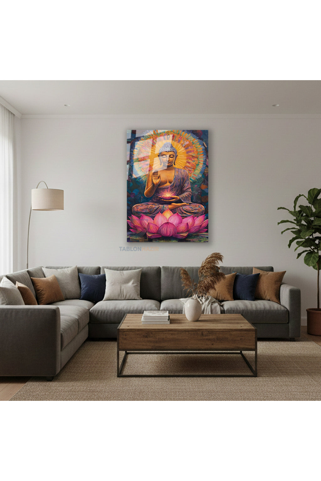 Dikey Cam Tablo Salon Duvar Tablosu Dikey Cam Lotus Buddha Yeni Ev Hediyesi Ofis Tablosu