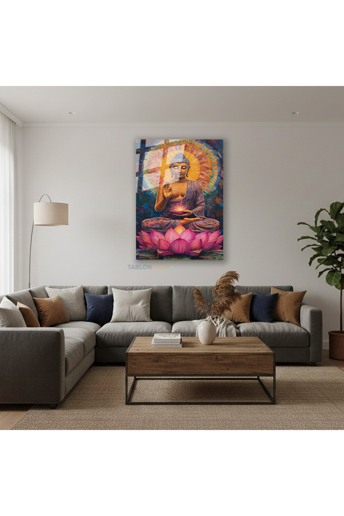 Dikey Cam Tablo Salon Duvar Tablosu Dikey Cam Lotus Buddha Yeni Ev Hediyesi Ofis Tablosu