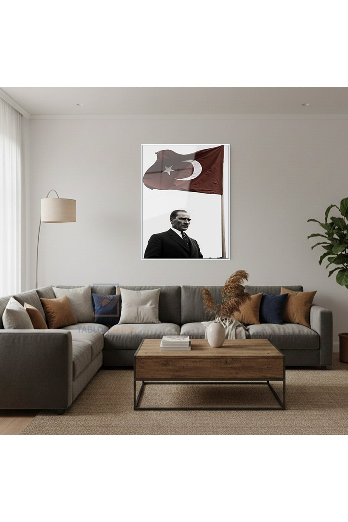 Dikey Çerçeveli Cam Bayrak Ve Ataturk Modern Ev Dekoru Duvar Sanatı Ev Ofis Tablosu
