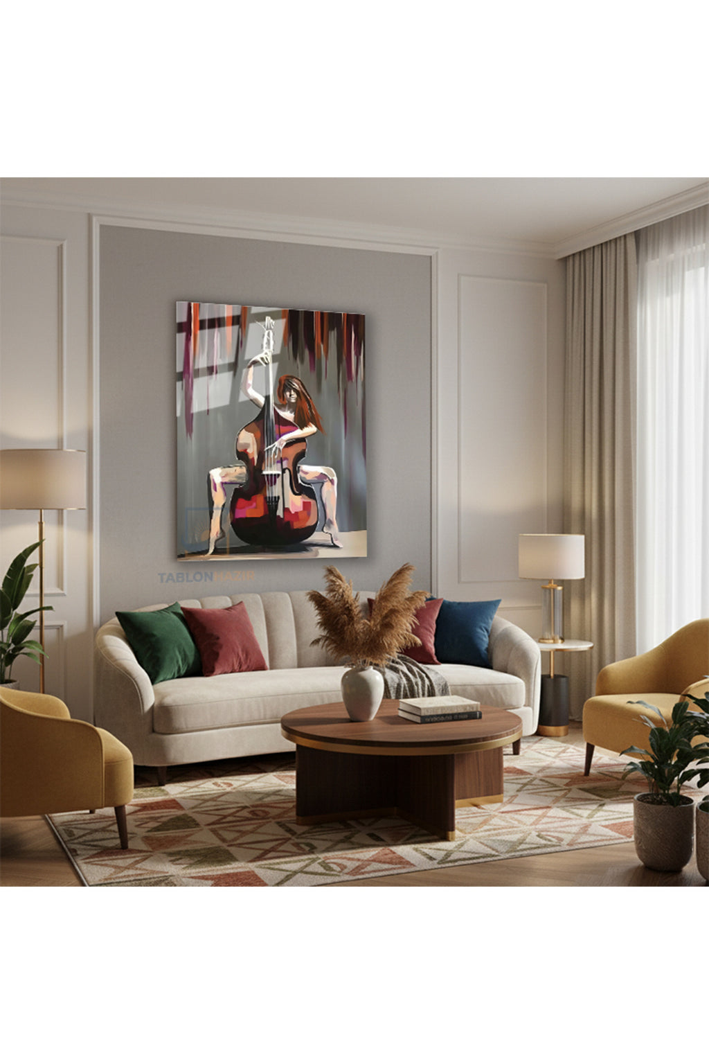 Dikey Cam Tablo Salon Duvar Tablosu Dikey Cam Cello Kadin Yeni Ev Hediyesi Ofis Tablosu