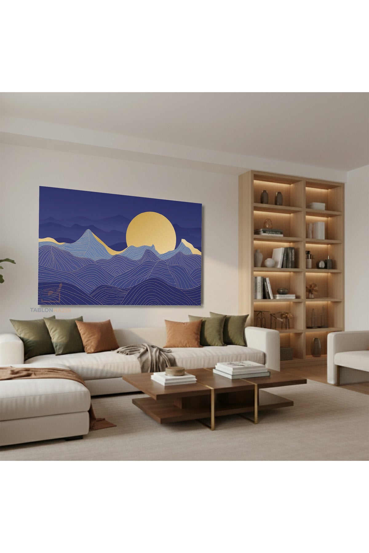 Yatay Kanvas Duvar Tablosu Mavidalgalar Salon Tablosu Ofis Tablosu Yeni Ev Hediyesi Dekorasyon