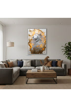 Dikey Cam Tablo Salon Duvar Tablosu Dikey Cam Beyaz Aslan Yeni Ev Hediyesi Ofis Tablosu