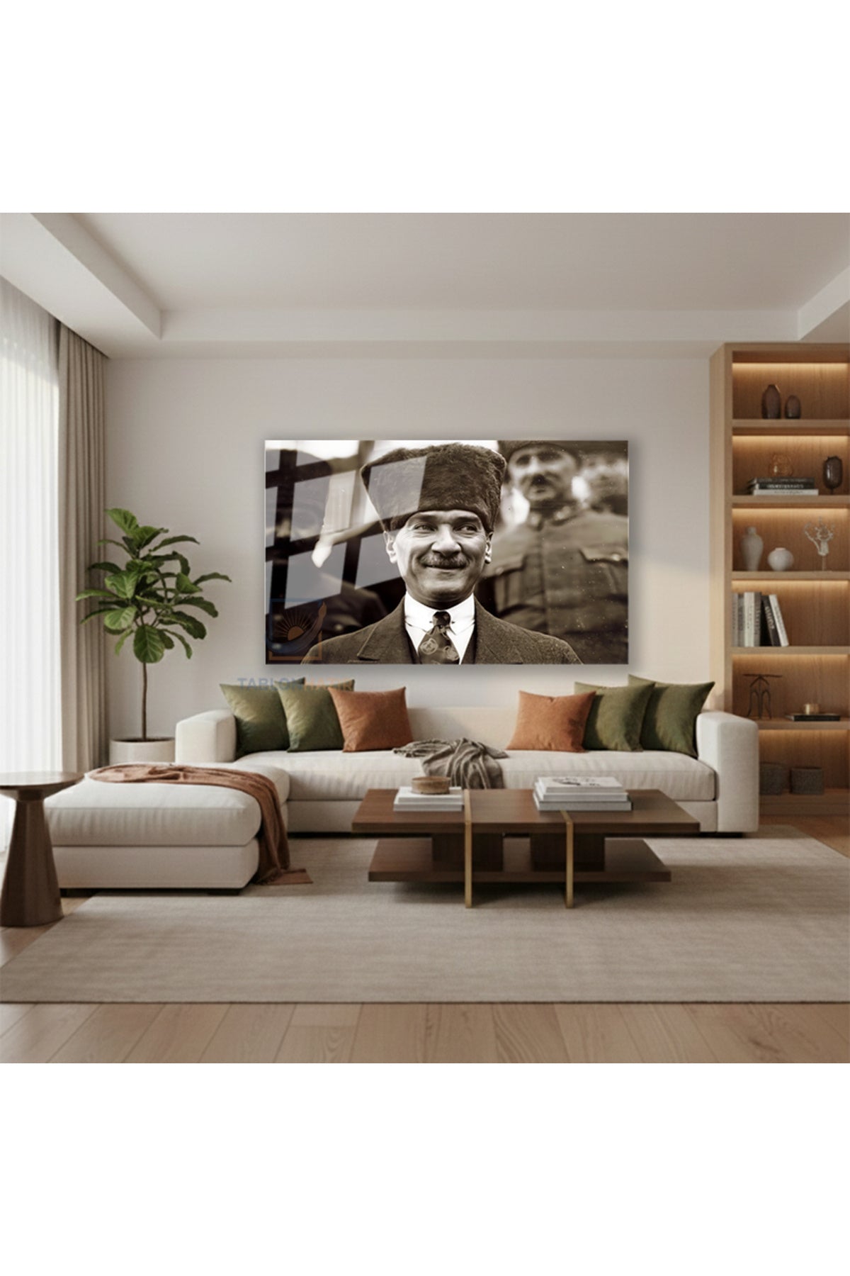 Yatay Cam Tablo Salon Duvar Tablosu Yatay Cam Gulen Ataturk Yeni Ev Hediyesi Ofis Tablosu