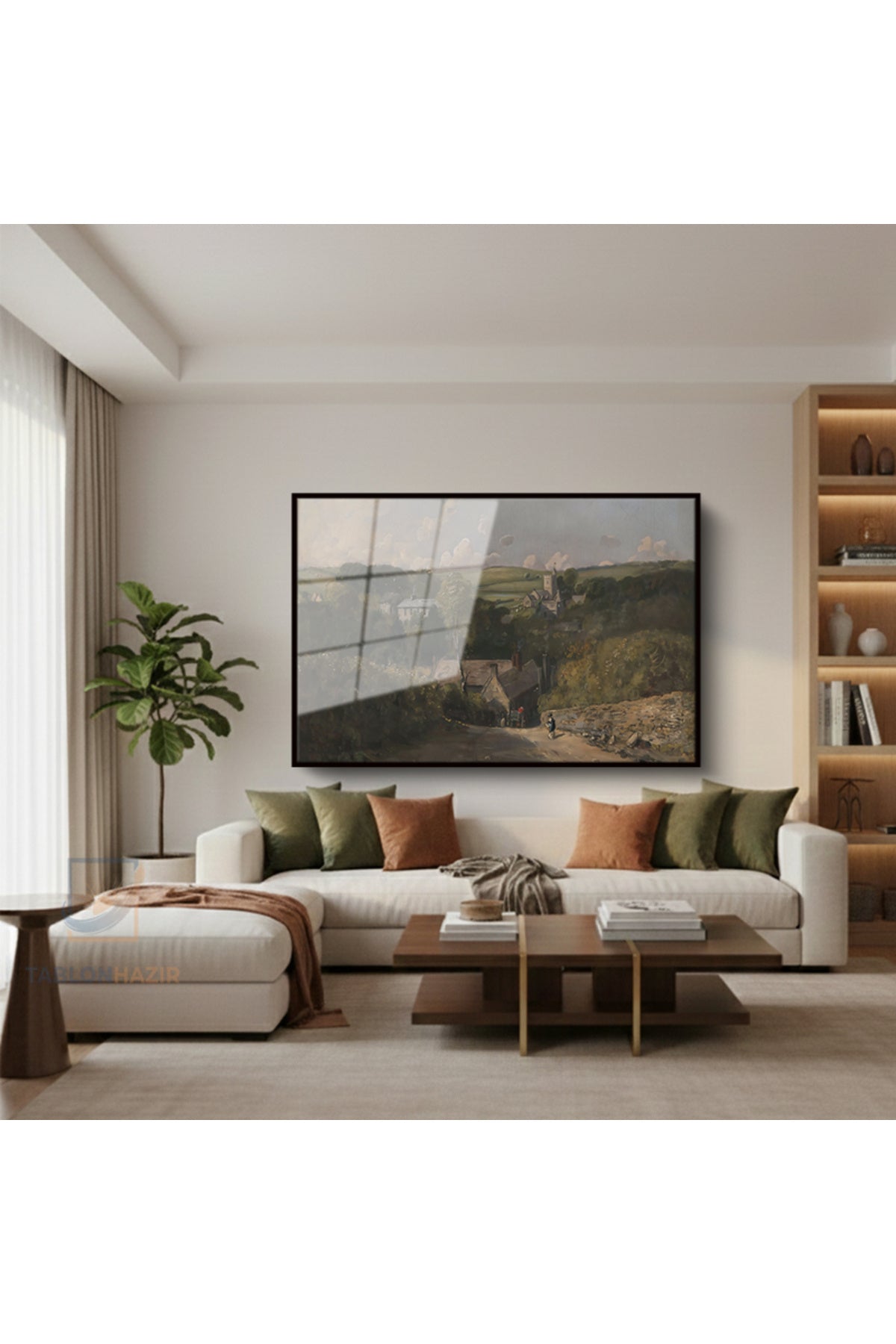 Çerçeveli Yatay Cam Tablo Salon Duvar Tablosu Yatay Cam Klasik Manzara 8 Ofis Tablosu