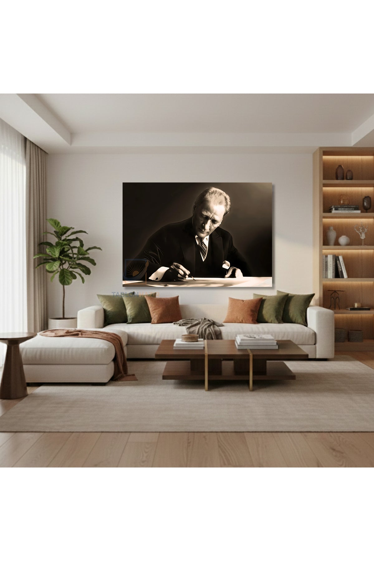 Yatay Kanvas Duvar Tablosu Ataturk Yazi Yazarken Salon Tablosu Ofis Tablosu Ev Hediyesi Dekorasyon