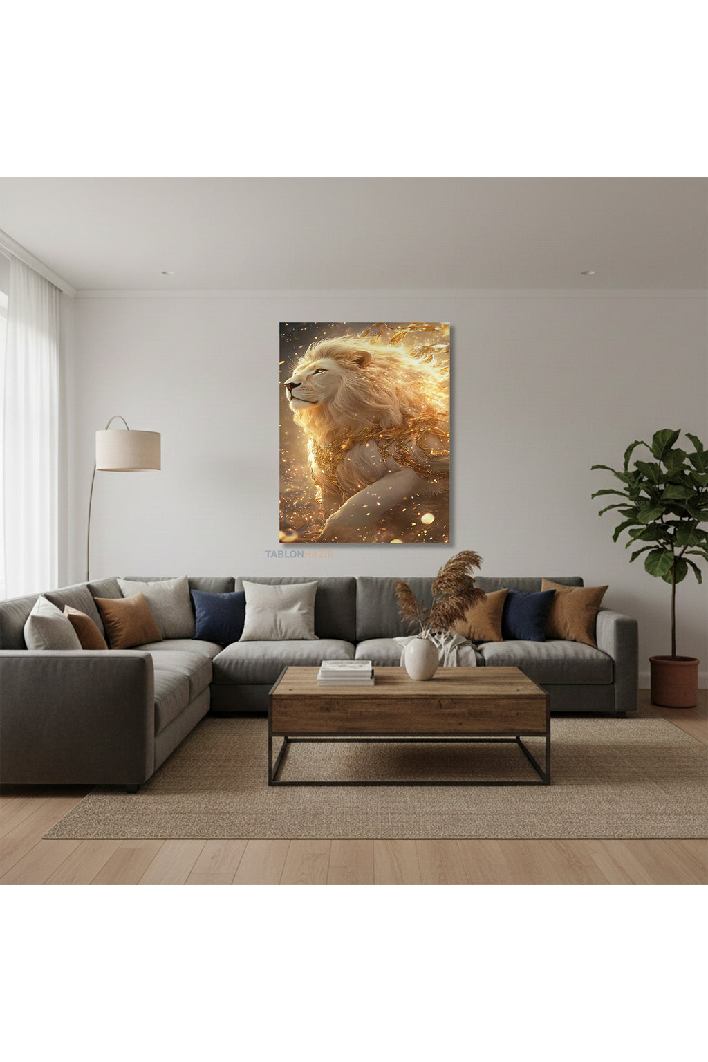 Dikey Kanvas Tablo Salon Duvar Tablosu Parildayan Aslan Yeni Ev Hediyesi Ofis Tablosu