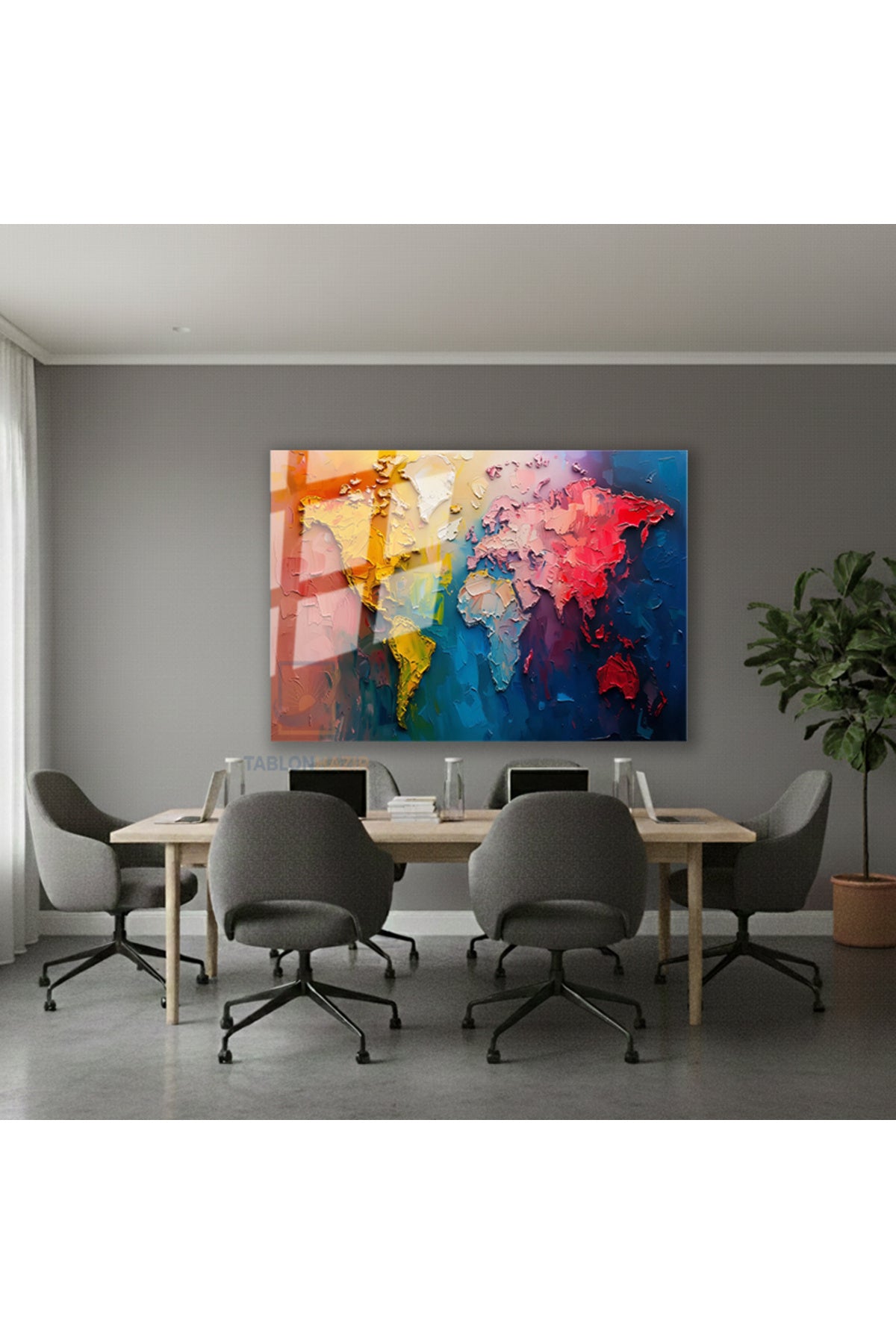 Yatay Cam Tablo Salon Duvar Tablosu Yatay Cam Renklidunyaharitasi Yeni Ev Hediyesi Ofis Tablosu