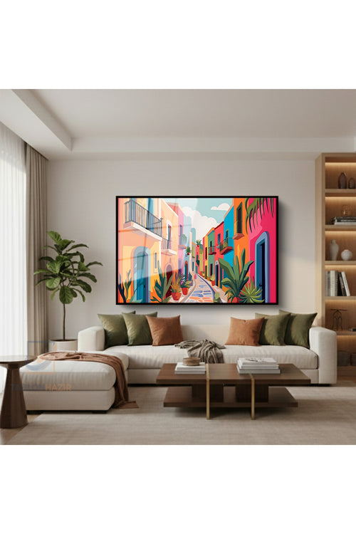 Çerçeveli Yatay Cam Tablo Salon Duvar Tablosu Yatay Cam Bohemrenklisehir Ofis Tablosu