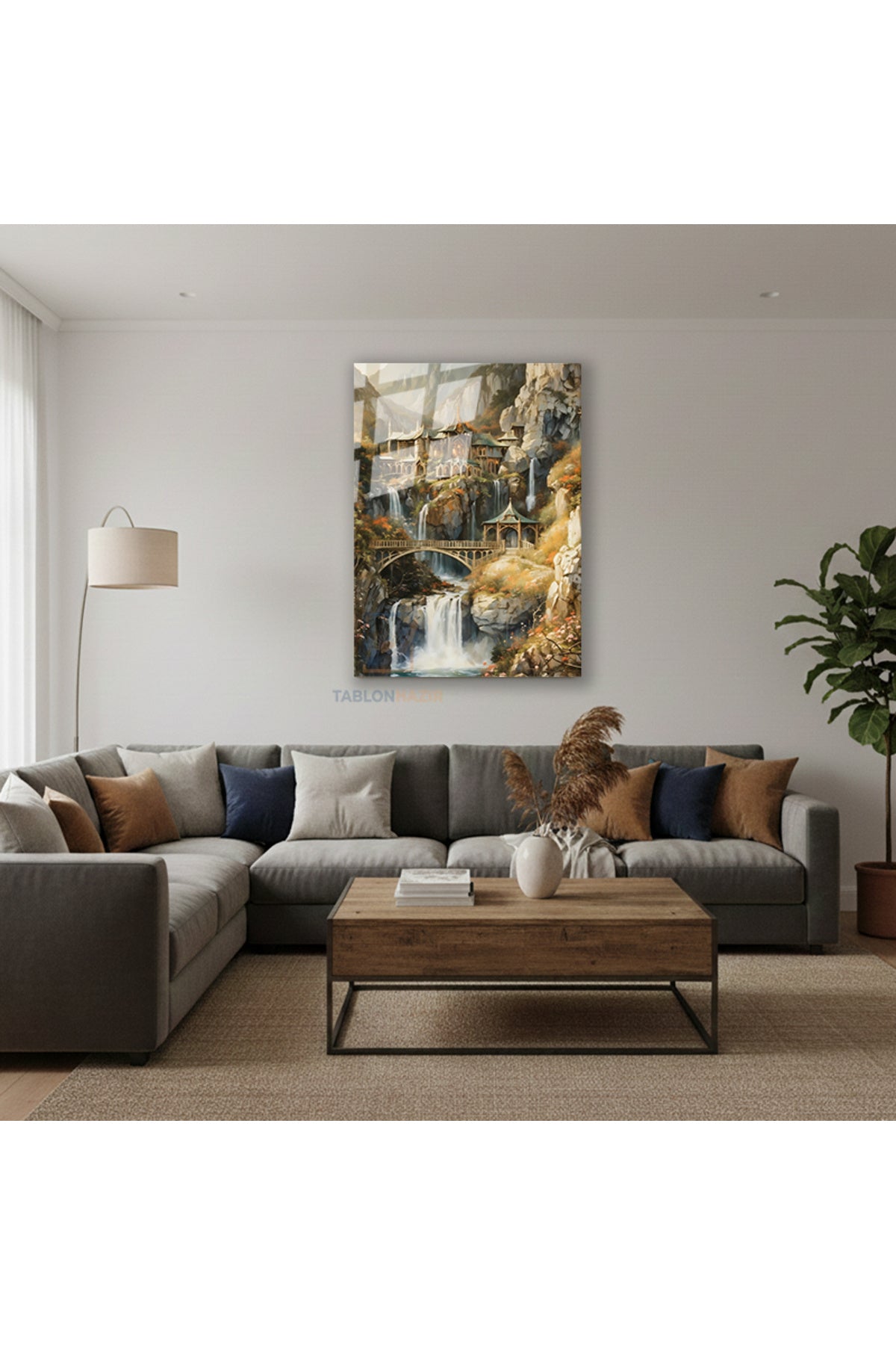 Dikey Cam Tablo Salon Duvar Tablosu Dikey Cam Rivendel 3 Yeni Ev Hediyesi Ofis Tablosu