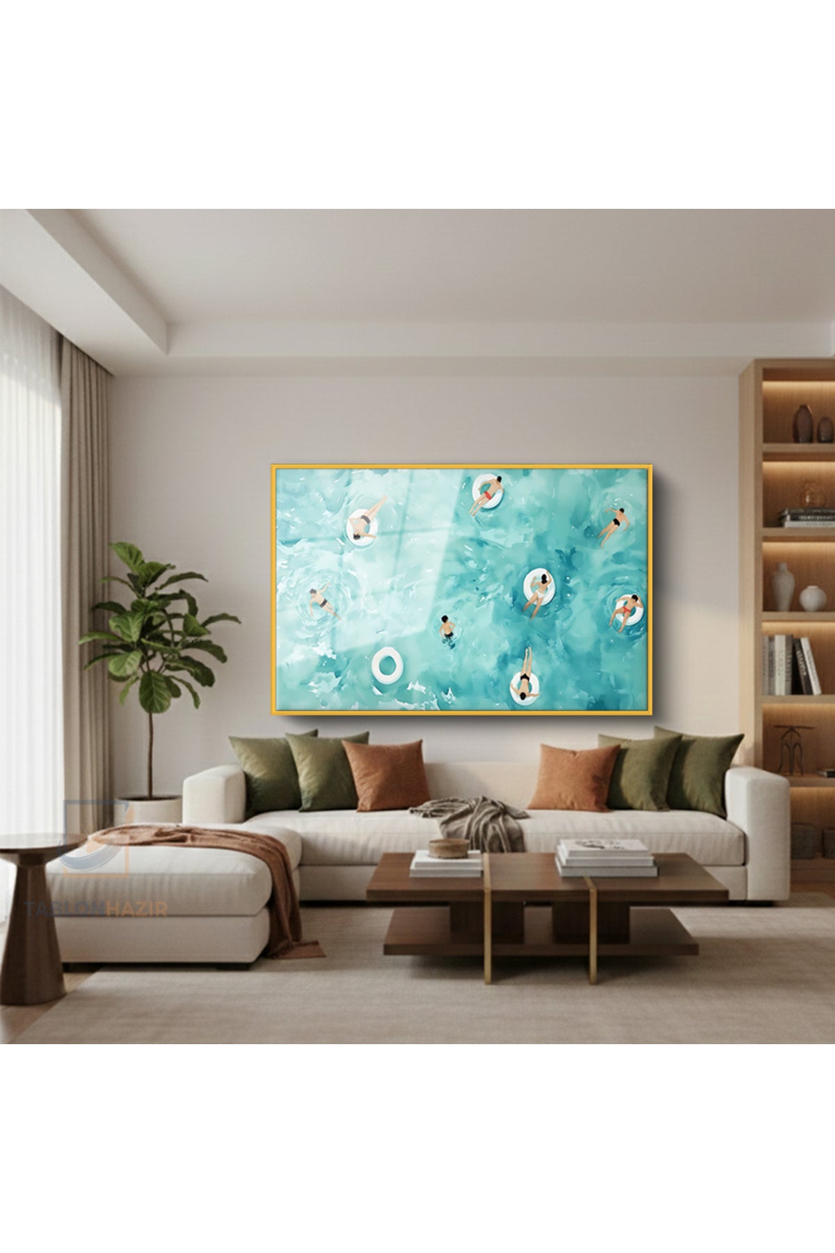 Çerçeveli Yatay Cam Tablo Salon Duvar Tablosu Yatay Cam Soyutyuzenınsanlar Ofis Tablosu