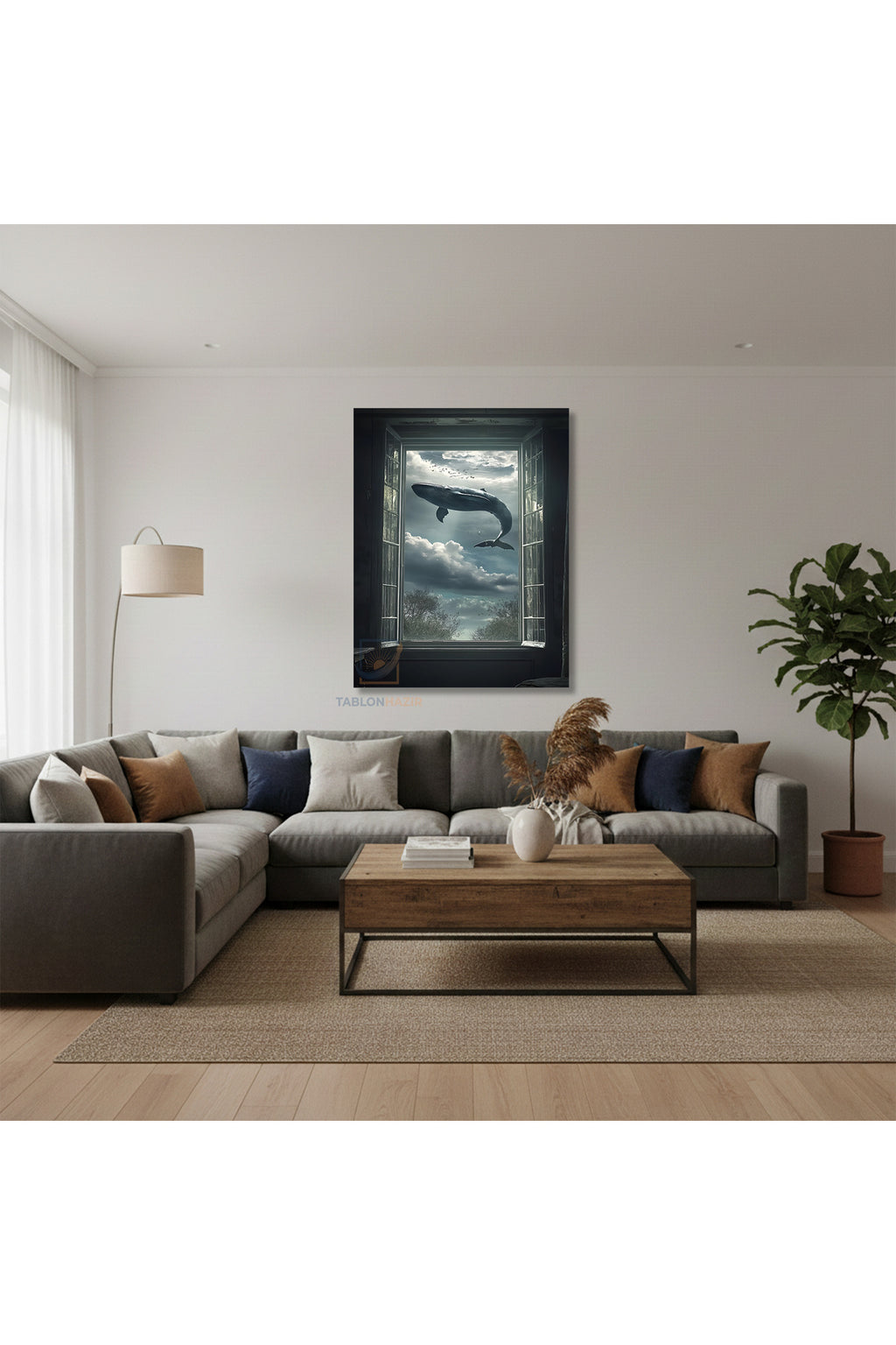 Dikey Kanvas Tablo Salon Duvar Tablosu Uçan Balina Yeni Ev Hediyesi Ofis Tablosu