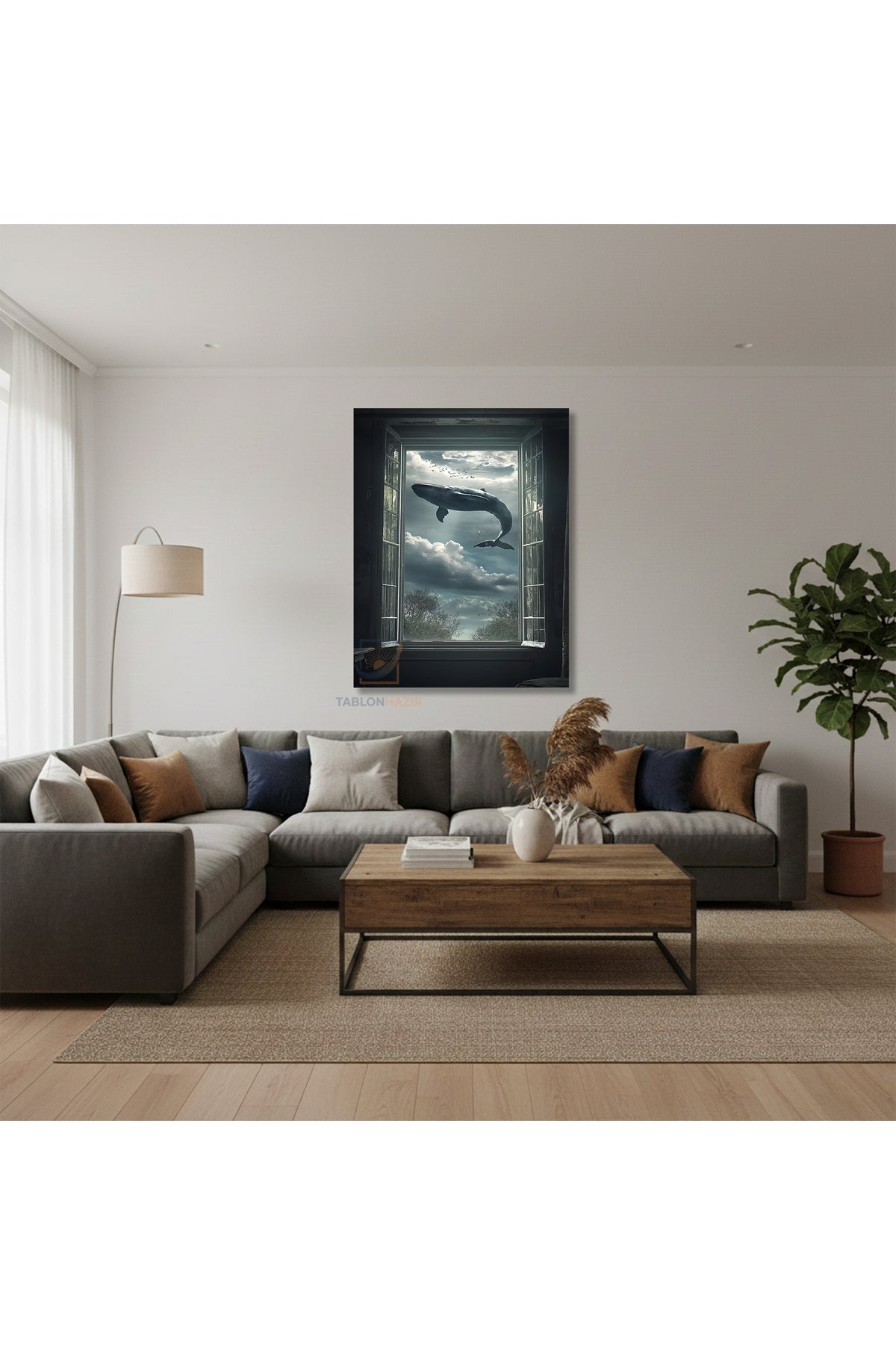 Dikey Kanvas Tablo Salon Duvar Tablosu Uçan Balina Yeni Ev Hediyesi Ofis Tablosu