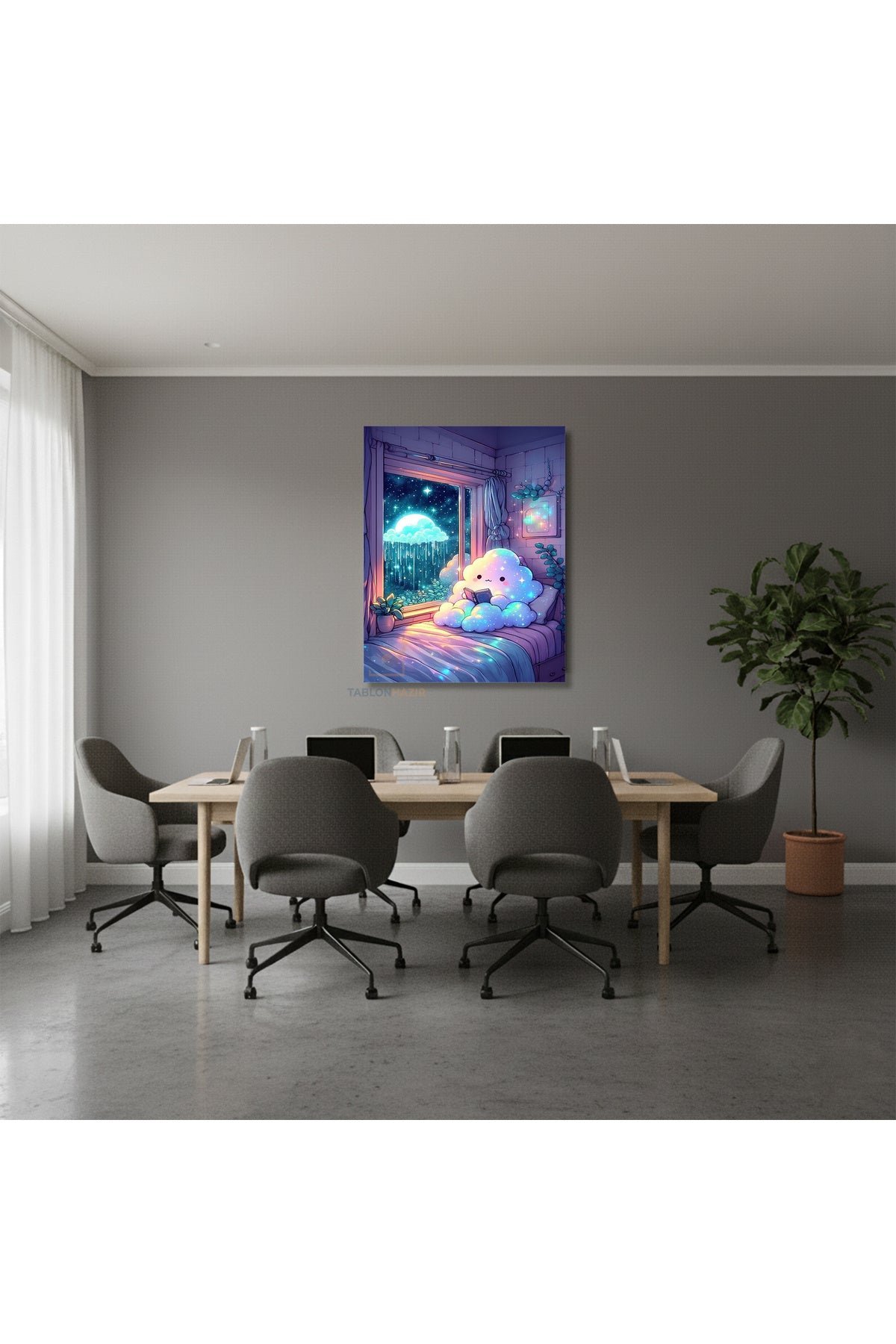 Dikey Kanvas Tablo Salon Duvar Tablosu Uykucu Bulut Yeni Ev Hediyesi Ofis Tablosu