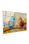 Yatay Cam Tablo Salon Duvar Tablosu Yatay Cam Turuncu Mavi Kuslar Yeni Ev Hediyesi Ofis Tablosu