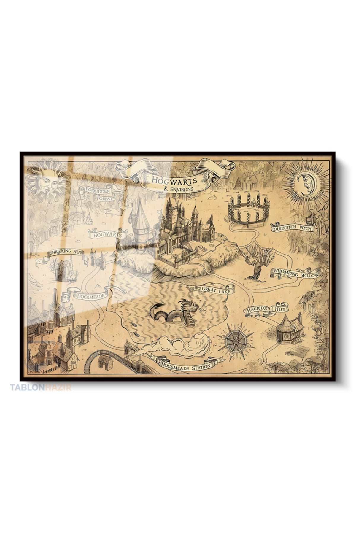 Çerçeveli Yatay Cam Tablo Salon Duvar Tablosu Yatay Cam Hogwards Map Yeni Ev Hediyesi Ofis Tablosu