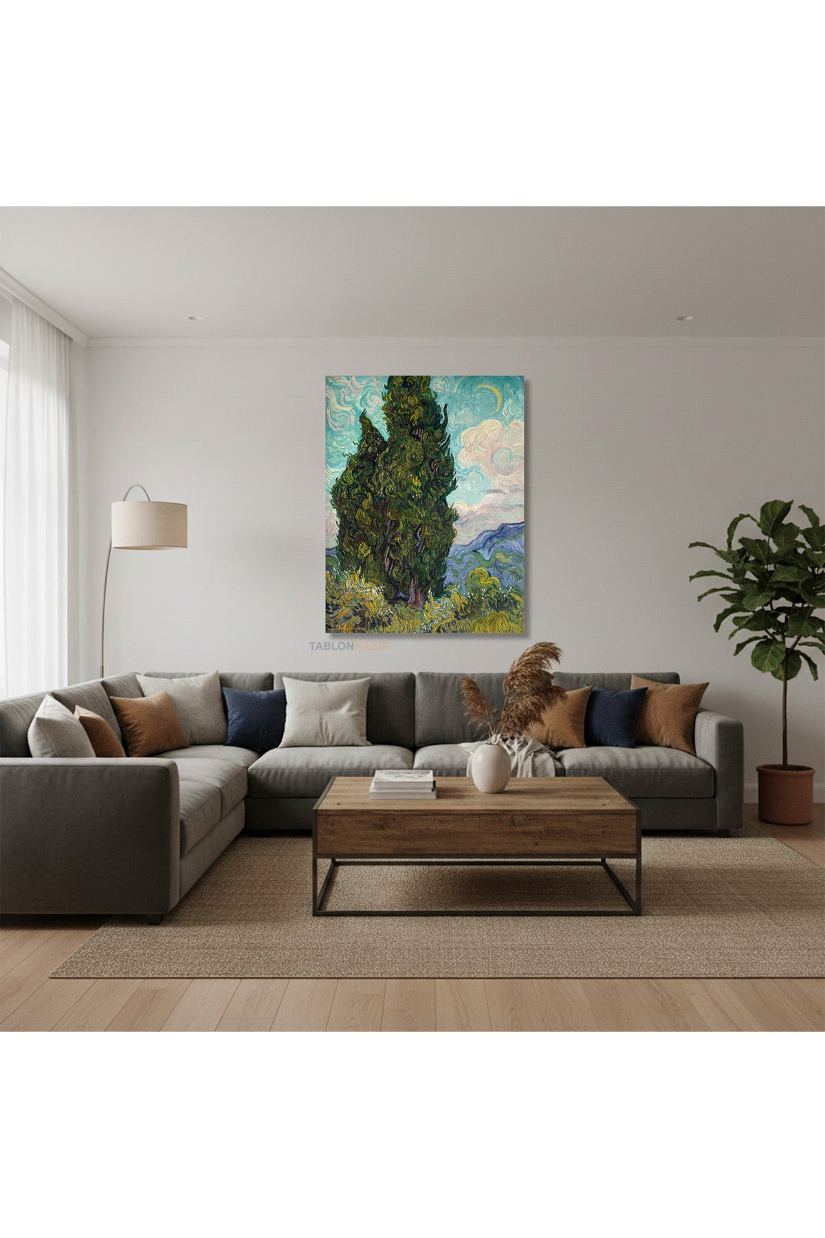 Dikey Kanvas Tablo Salon Duvar Tablosu Vangogh Cypresses Yeni Ev Hediyesi Ofis Tablosu