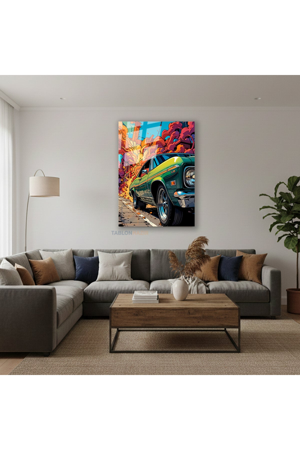 Dikey Cam Tablo Salon Duvar Tablosu Dikey Cam Yeşilaraba Yeni Ev Hediyesi Ofis Tablosu