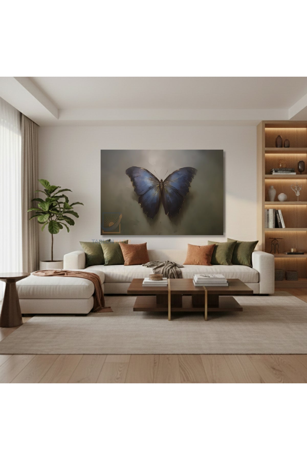 Yatay Kanvas Duvar Tablosu Mavisiyahkelebek Salon Tablosu Ofis Tablosu Yeni Ev Hediyesi Dekorasyon