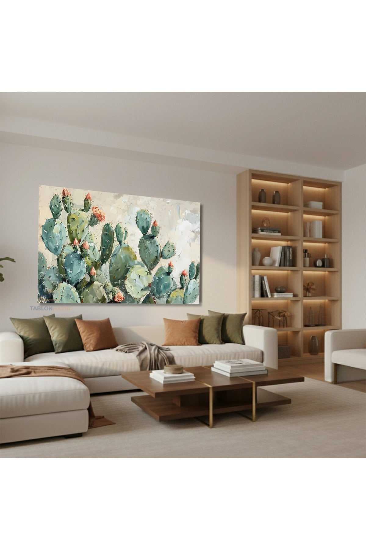 Yatay Kanvas Duvar Tablosu Yesilkaktusler Salon Tablosu Ofis Tablosu Yeni Ev Hediyesi Dekorasyon