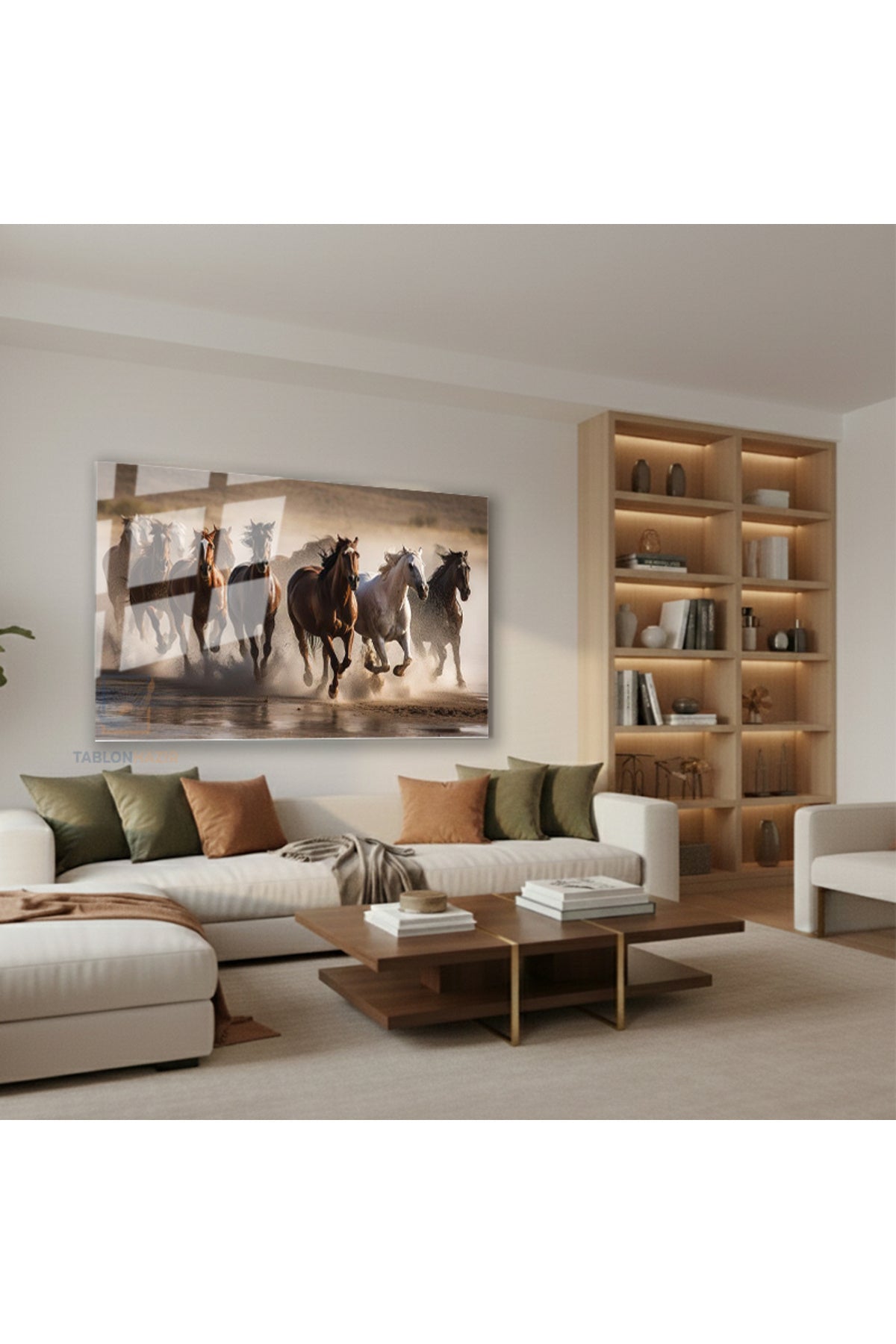 Yatay Cam Tablo Salon Duvar Tablosu Yatay Cam Kosan Atlar Yeni Ev Hediyesi Ofis Tablosu