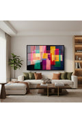 Çerçeveli Yatay Cam Tablo Salon Duvar Tablosu Yatay Cam Geometriksekiller5 Ofis Tablosu