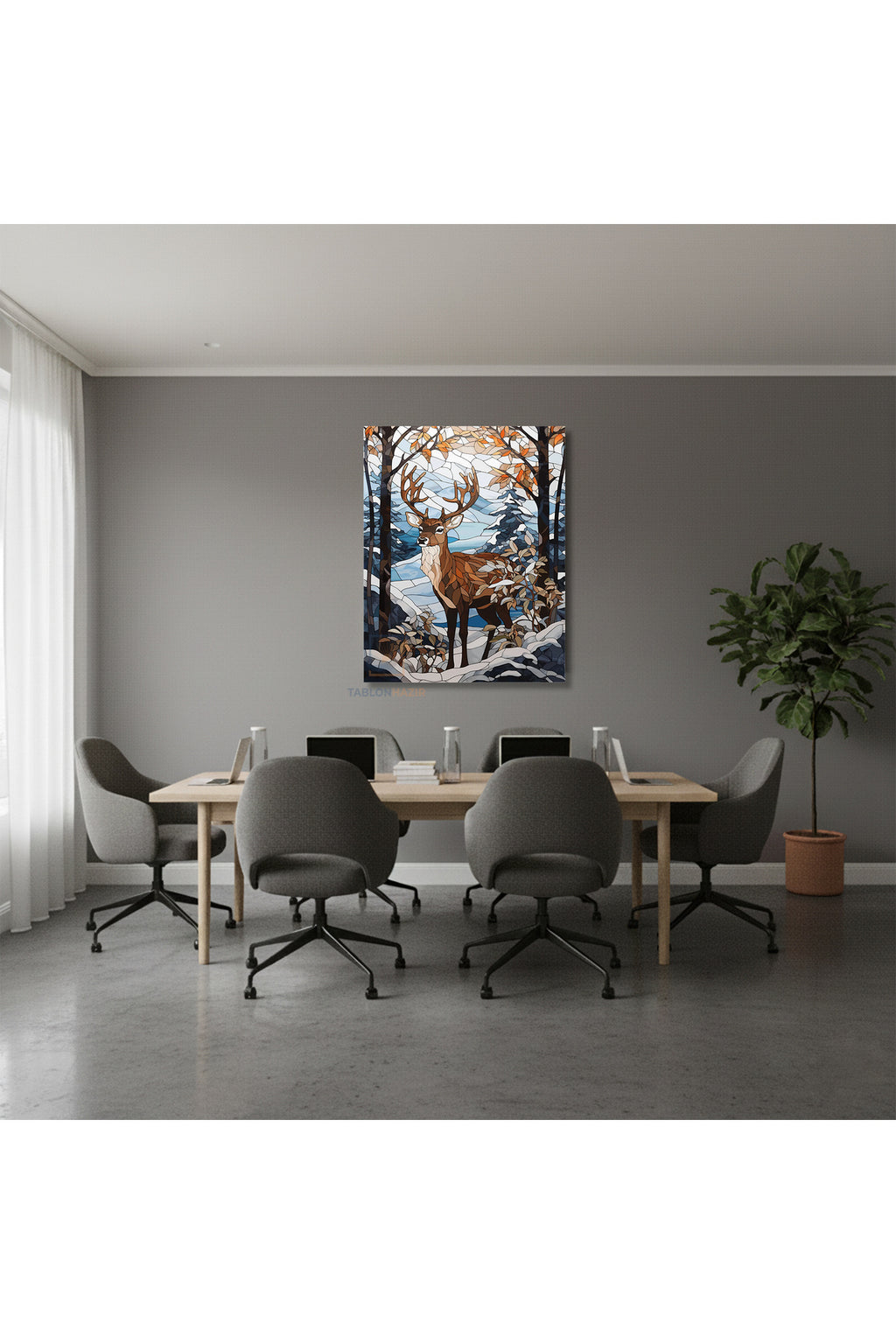 Dikey Kanvas Tablo Salon Duvar Tablosu Geyik Kis Yeni Ev Hediyesi Ofis Tablosu