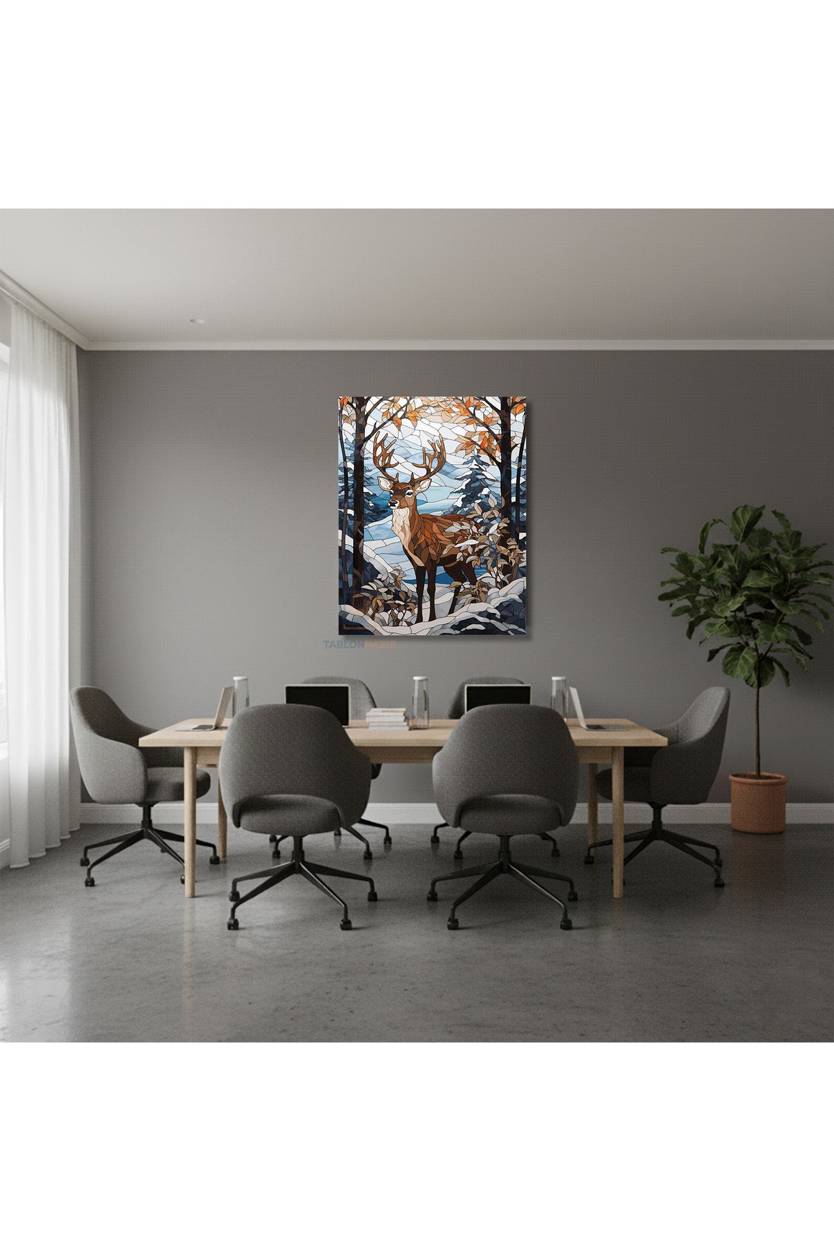 Dikey Kanvas Tablo Salon Duvar Tablosu Geyik Kis Yeni Ev Hediyesi Ofis Tablosu