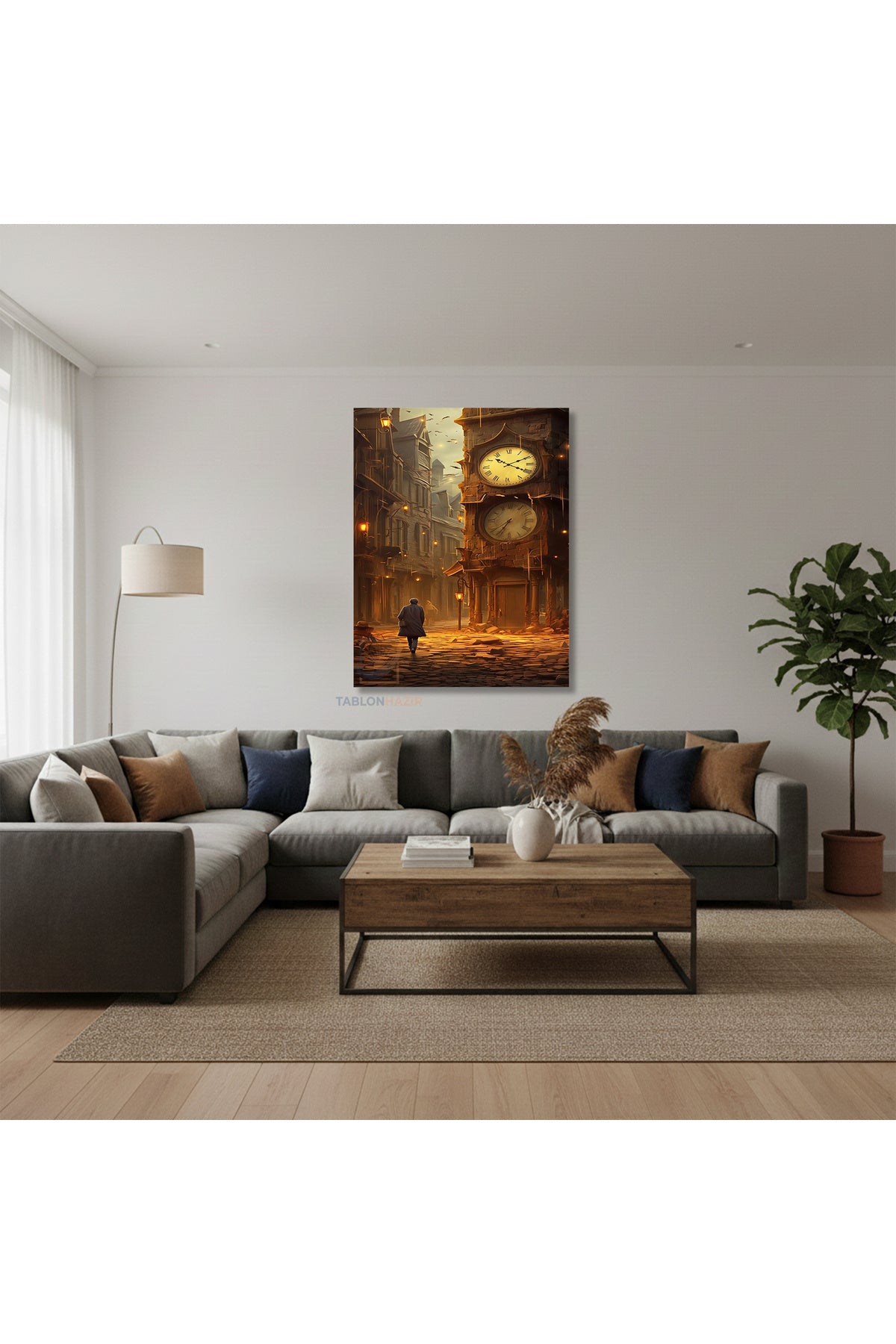 Dikey Kanvas Tablo Salon Duvar Tablosu Antik Saat Yeni Ev Hediyesi Ofis Tablosu