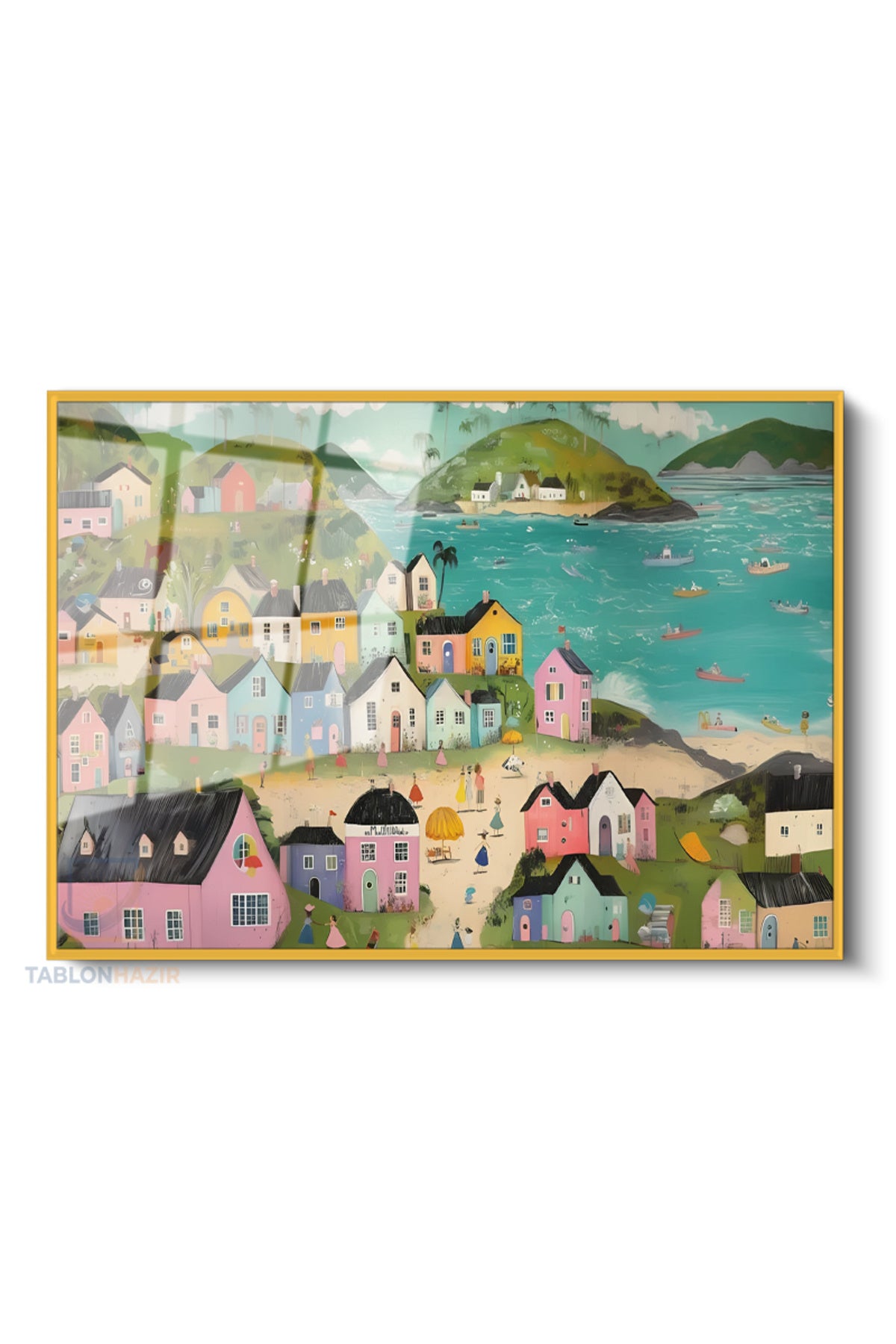 Çerçeveli Yatay Cam Tablo Salon Duvar Tablosu Yatay Cam Tatli Kasaba Yeni Ev Hediyesi Ofis Tablosu