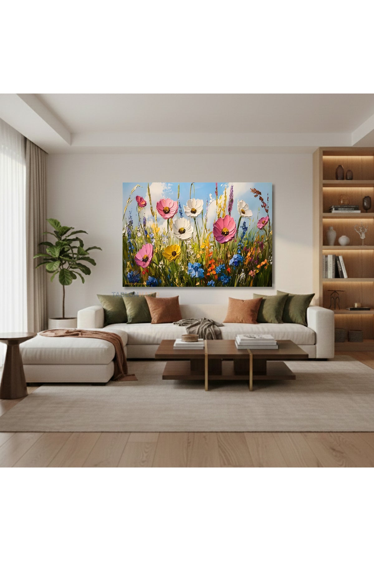 Yatay Kanvas Duvar Tablosu Fircadarbelericicekler2 Salon Tablosu Ofis Tablosu Ev Hediyesi Dekorasyon