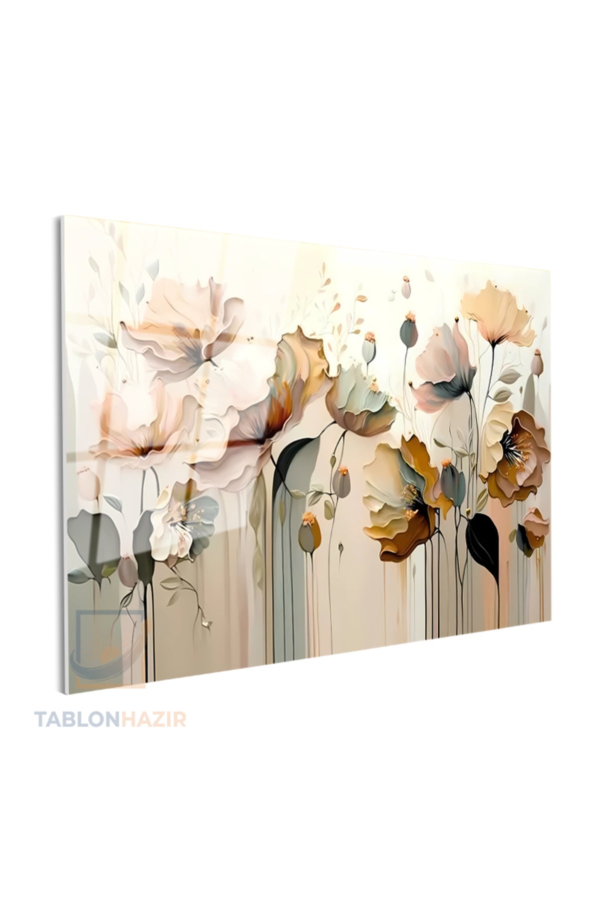 Yatay Cam Tablo Salon Duvar Tablosu Yatay Cam Soyut Cicek Cizim Yeni Ev Hediyesi Ofis Tablosu