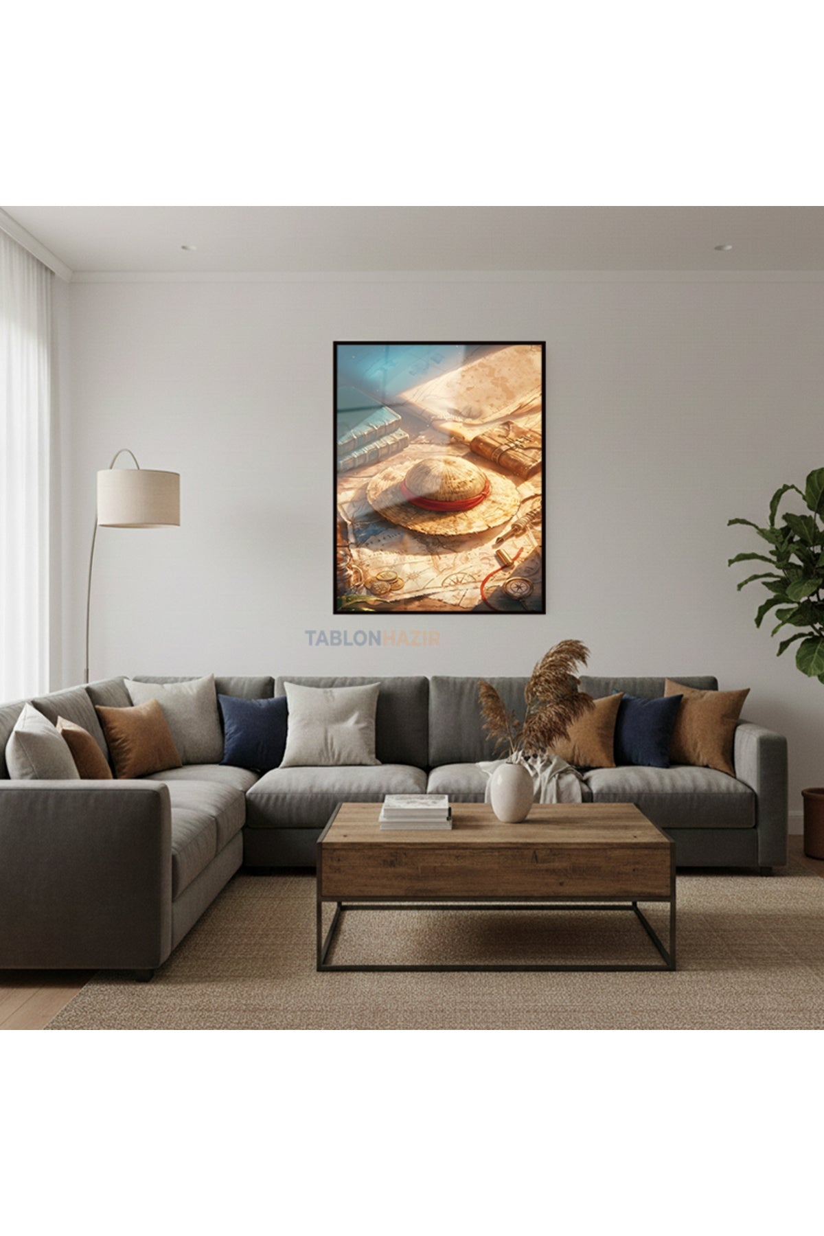 Dikey Çerçeveli Cam Onepiece Şapka Modern Ev Dekoru Duvar Sanatı Ev Ofis Tablosu