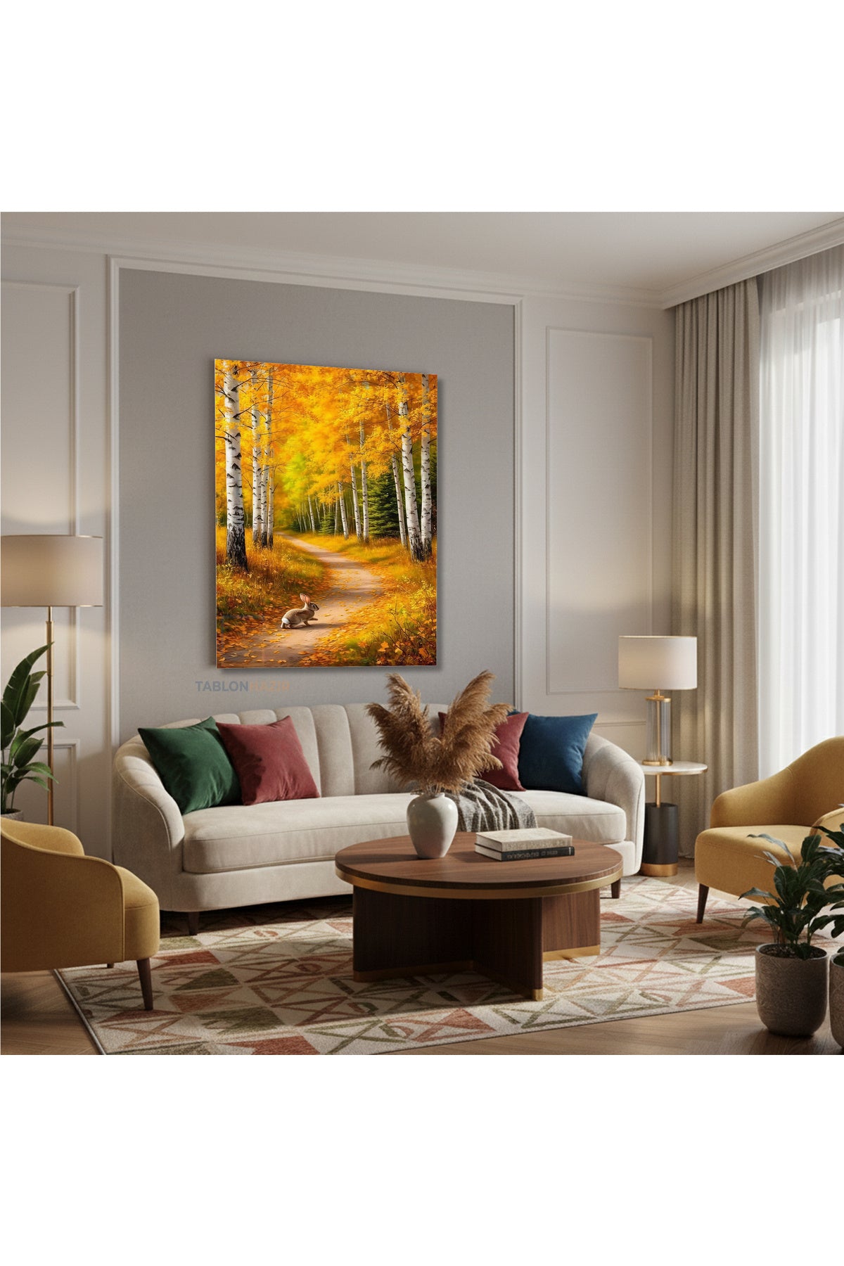 Dikey Kanvas Tablo Salon Duvar Tablosu Sonbahart Tavsan Yeni Ev Hediyesi Ofis Tablosu