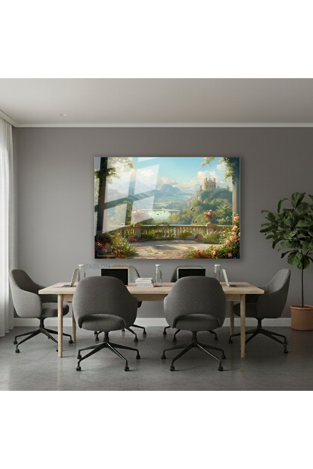 Yatay Cam Tablo Salon Duvar Tablosu Yatay Cam Kanvas Şatomanzara Yeni Ev Hediyesi Ofis Tablosu