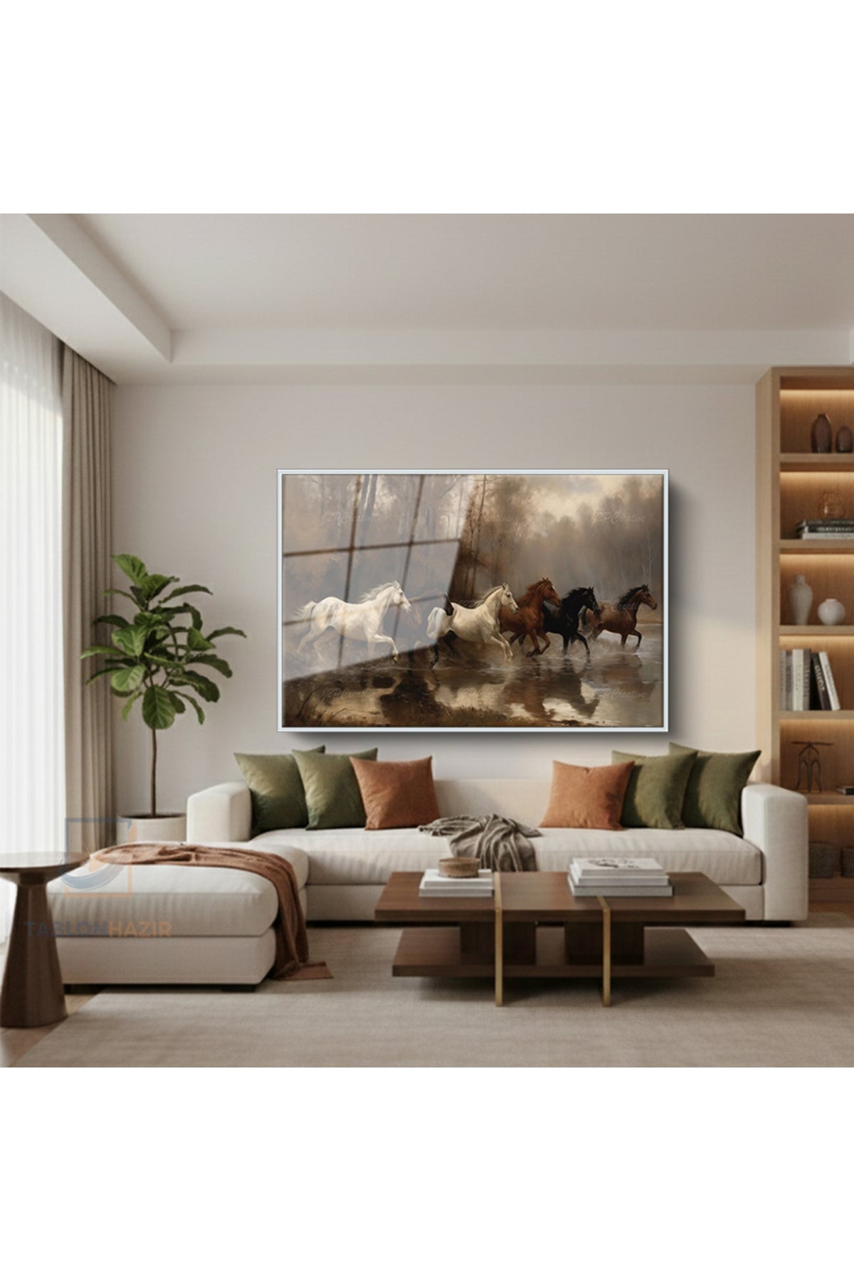 Çerçeveli Yatay Cam Tablo Salon Duvar Tablosu Yatay Cam 5At Yeni Ev Hediyesi Ofis Tablosu