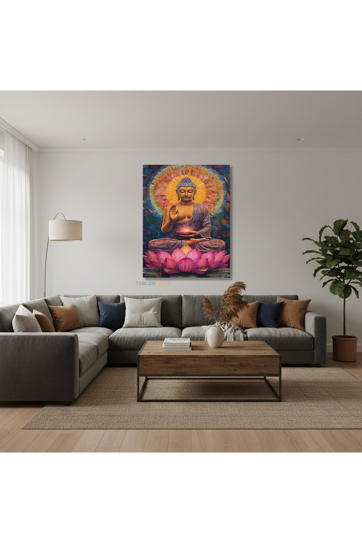 Dikey Kanvas Tablo Salon Duvar Tablosu Lotus Buddha Yeni Ev Hediyesi Ofis Tablosu