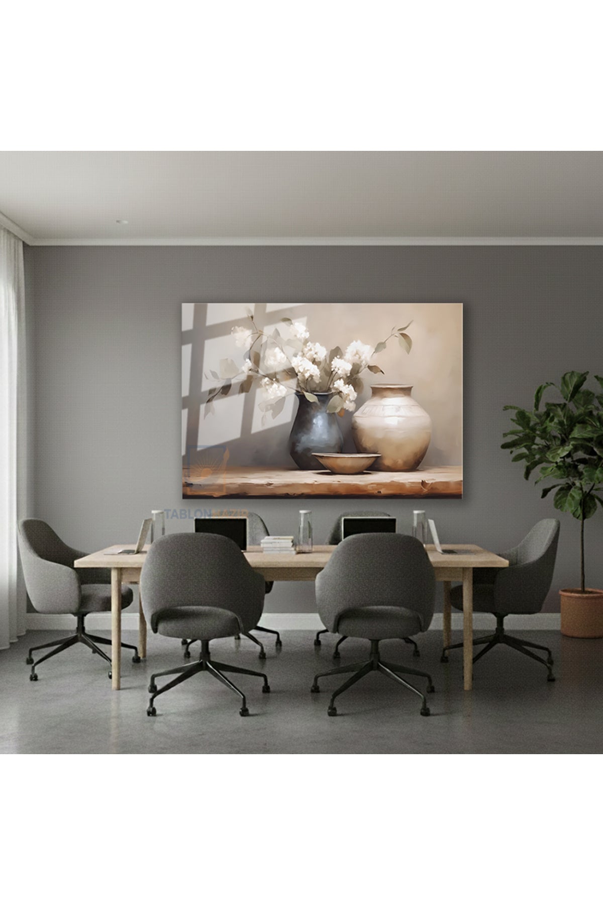 Yatay Cam Tablo Salon Duvar Tablosu Yatay Cam Vazodabeyazcicekeler4 Yeni Ev Hediyesi Ofis Tablosu