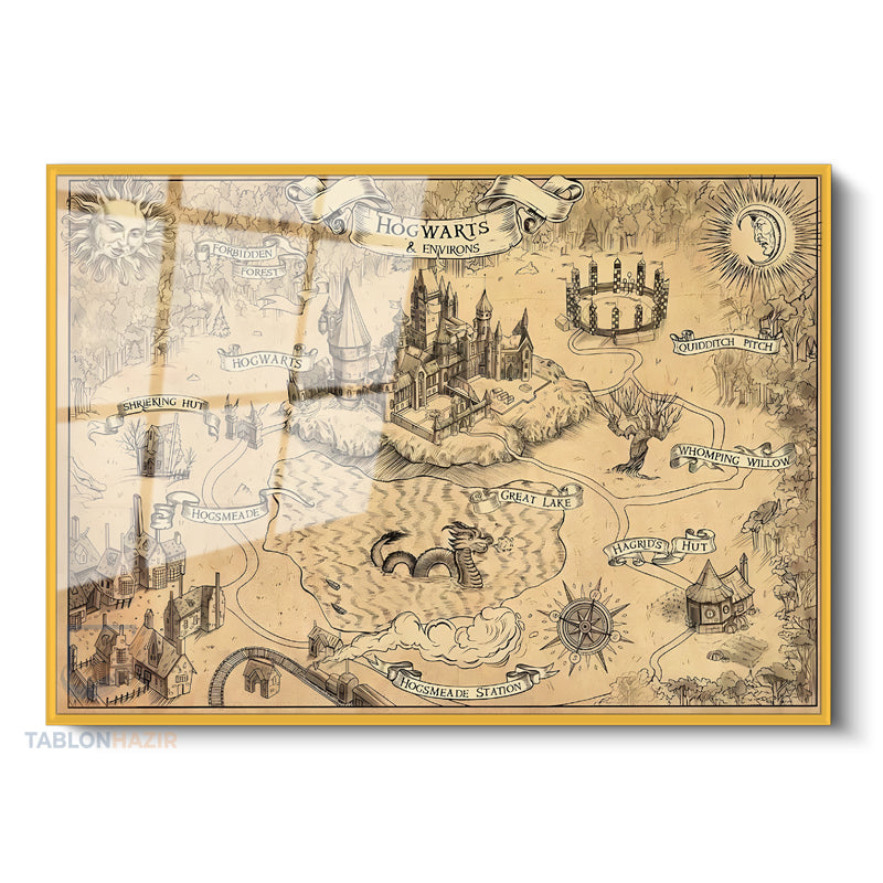 Çerçeveli Yatay Cam Tablo Salon Duvar Tablosu Yatay Cam Hogwards Map Yeni Ev Hediyesi Ofis Tablosu