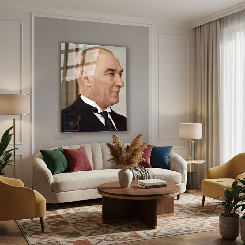 Dikey Cam Tablo Salon Duvar Tablosu Dikey Cam Atatürk 25 Yeni Ev Hediyesi Ofis Tablosu
