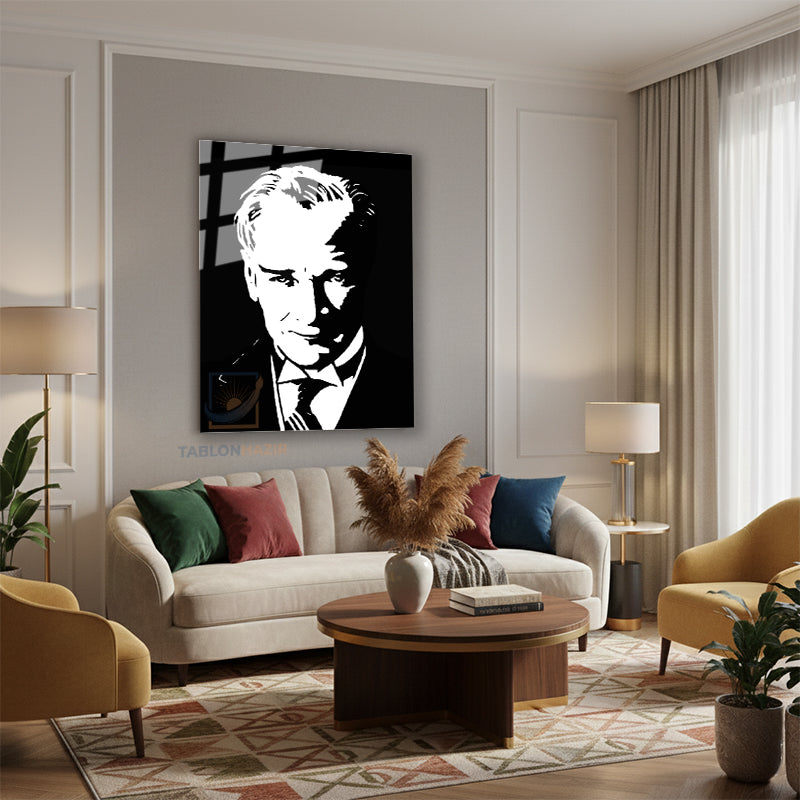 Dikey Cam Tablo Salon Duvar Tablosu Dikey Cam Cam Ata 003 Yeni Ev Hediyesi Ofis Tablosu